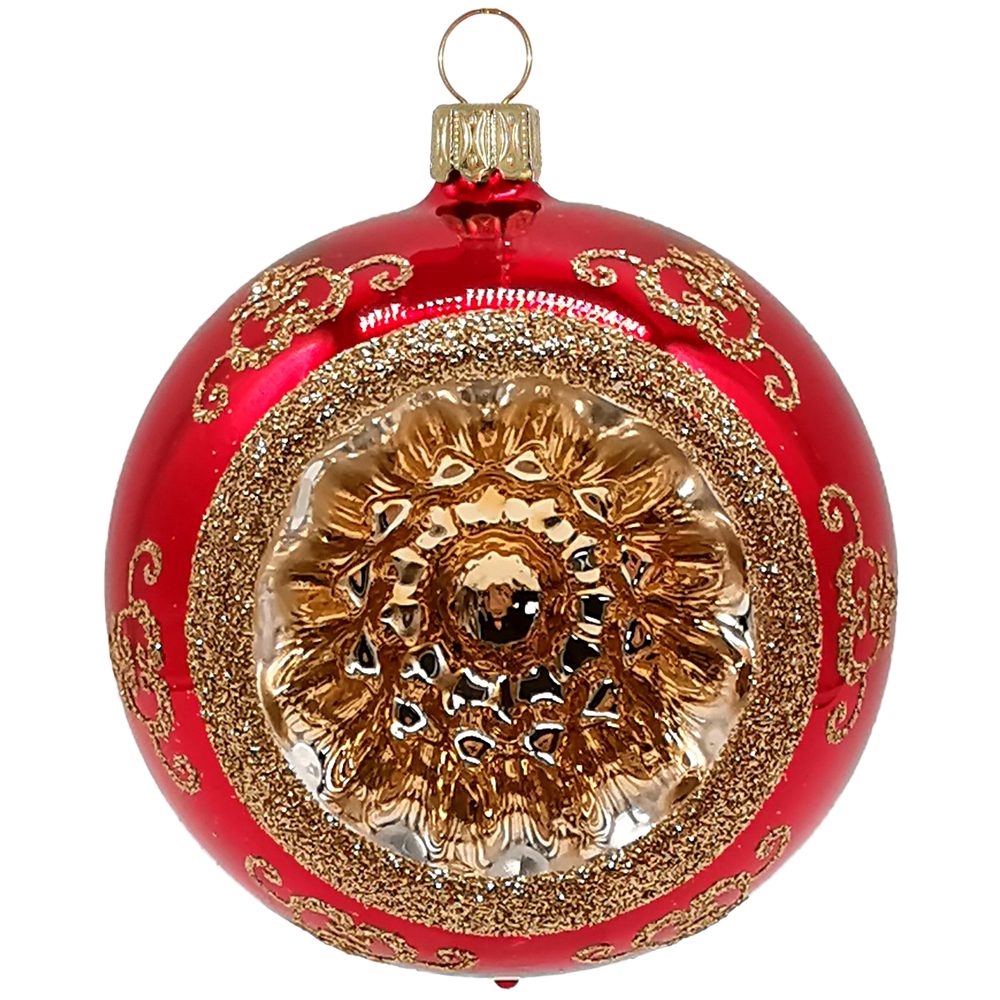 Weihnachtsbaumkugel Thüringer Glasdesign glanz St), mundgeblasen, Reflexkugel, handbemalt (1 Renaissanceband, rot