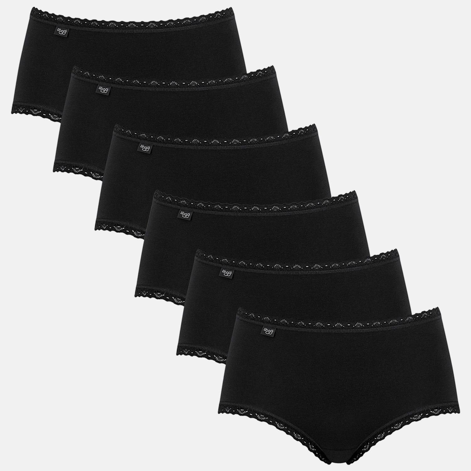 feiner Cotton und Lace mit 6 Sloggi anschmiegsam 24/7 Spitzenborte, x schwarz Midislip (3-St) weich