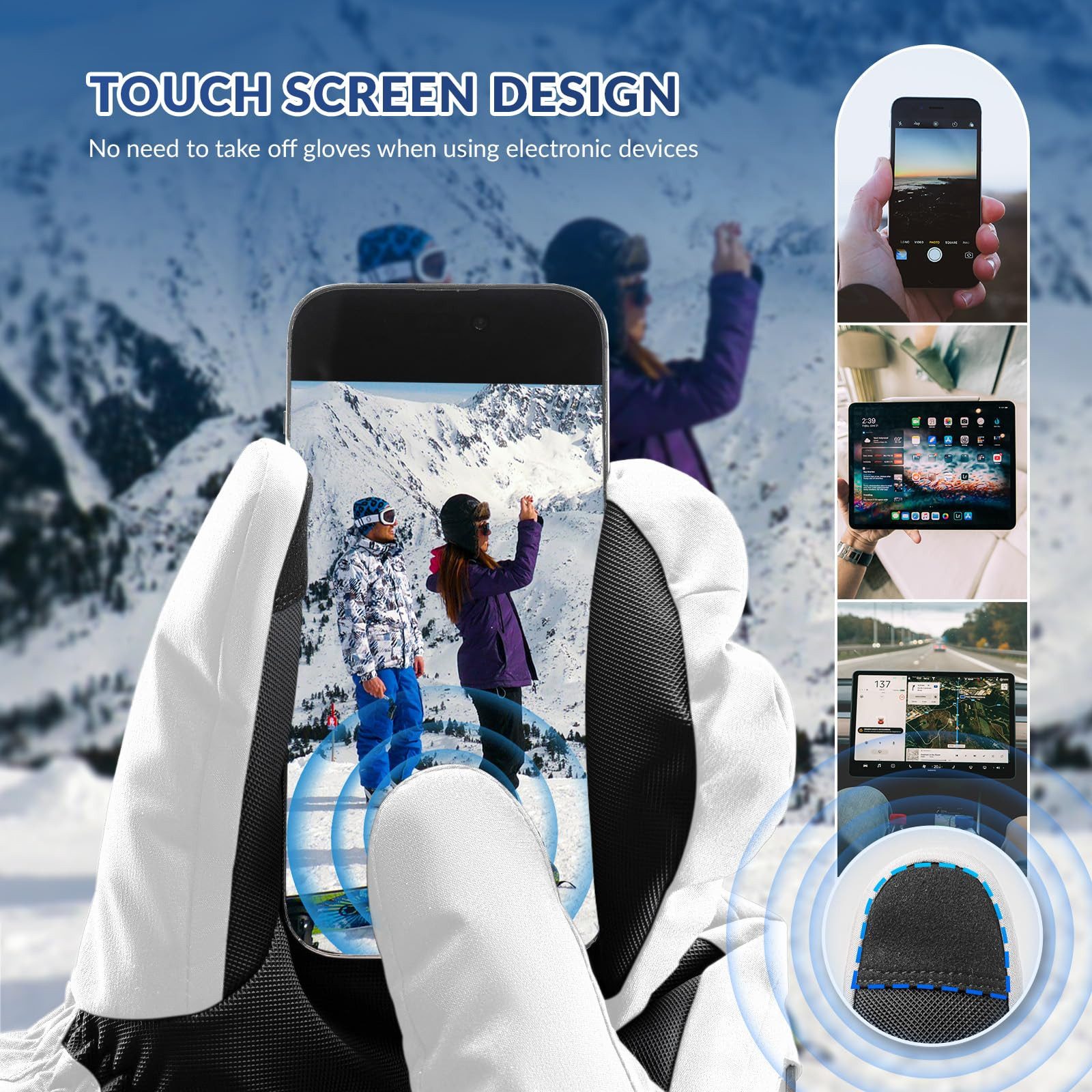 ROCKBROS Skihandschuhe Wärmend, Winddicht, Wasserdicht, Vollfinger Handschuhe mit Touchscreen Touch screen function