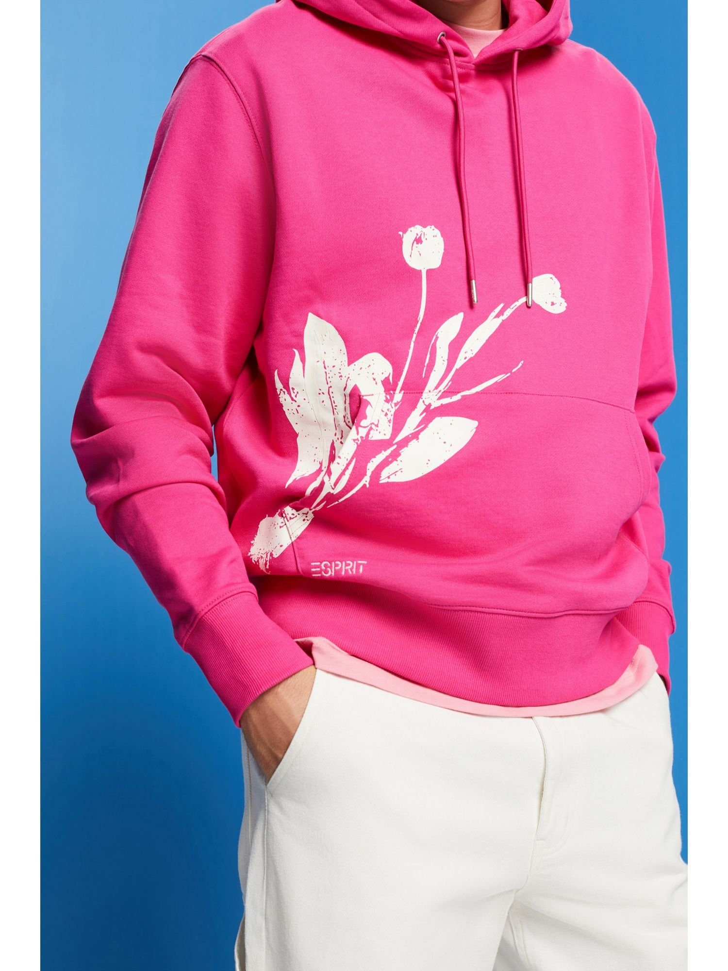 Esprit Sweatshirt Hoodie mit Print, Baumwolle 100 PINK % (1-tlg) FUCHSIA