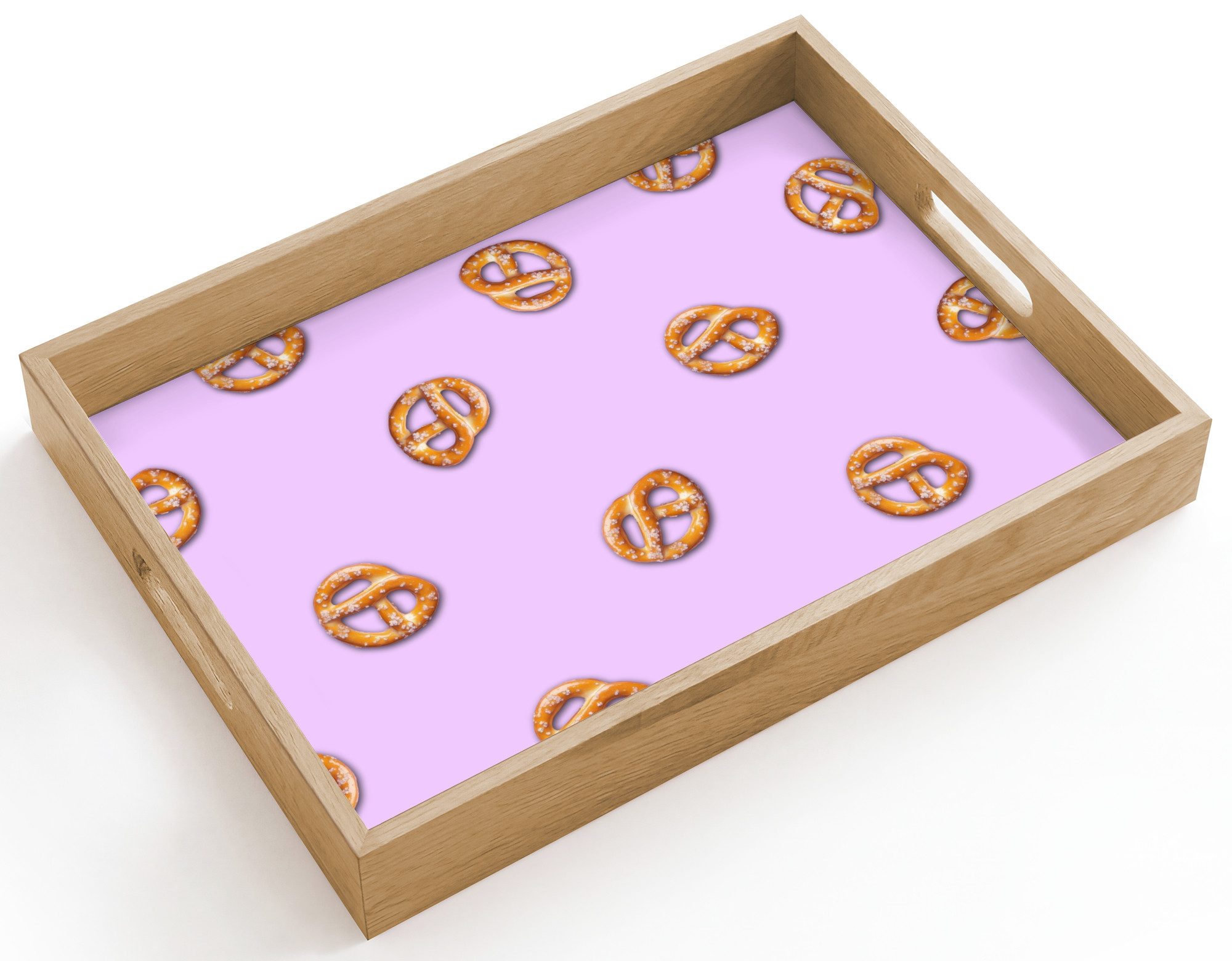 OnlyWow Tablett Rechteckig mit Henkel Brezeln - Lebensmittel - Lila, Eichenholz, (1-tlg), Siervierplatte, Tray, Frühstücksbrett