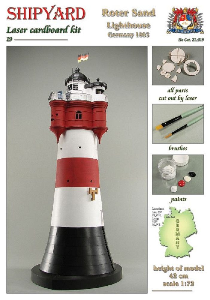 Krick Modellbausatz Shipyard Leuchtturm Roter Sand Lighthouse Germany 1885 1:72 Laser Kart