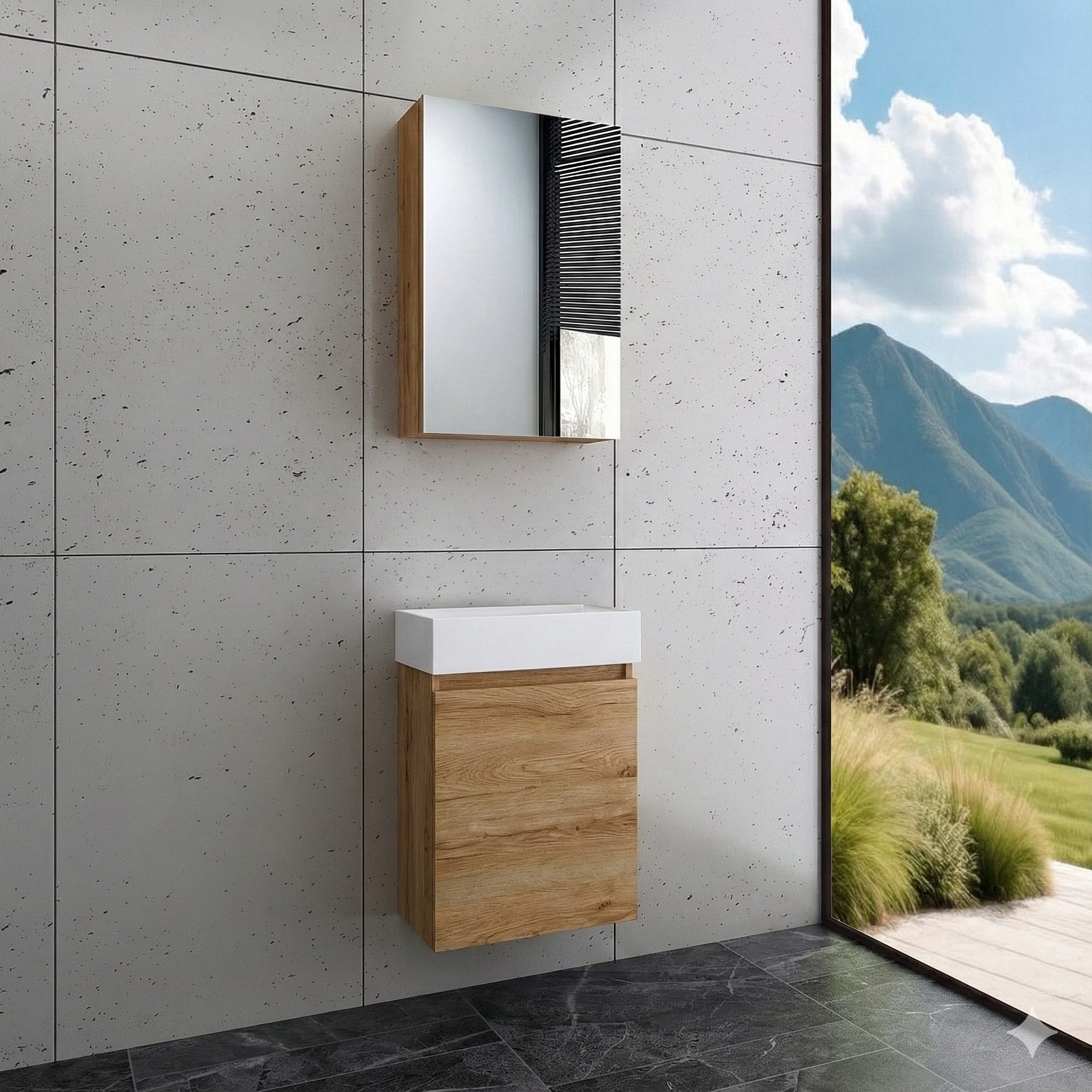 Faizee Home Badmöbel-Set Bademöbel 40 cm Badschrank Waschtisch Unterschrank Spiegelschrank