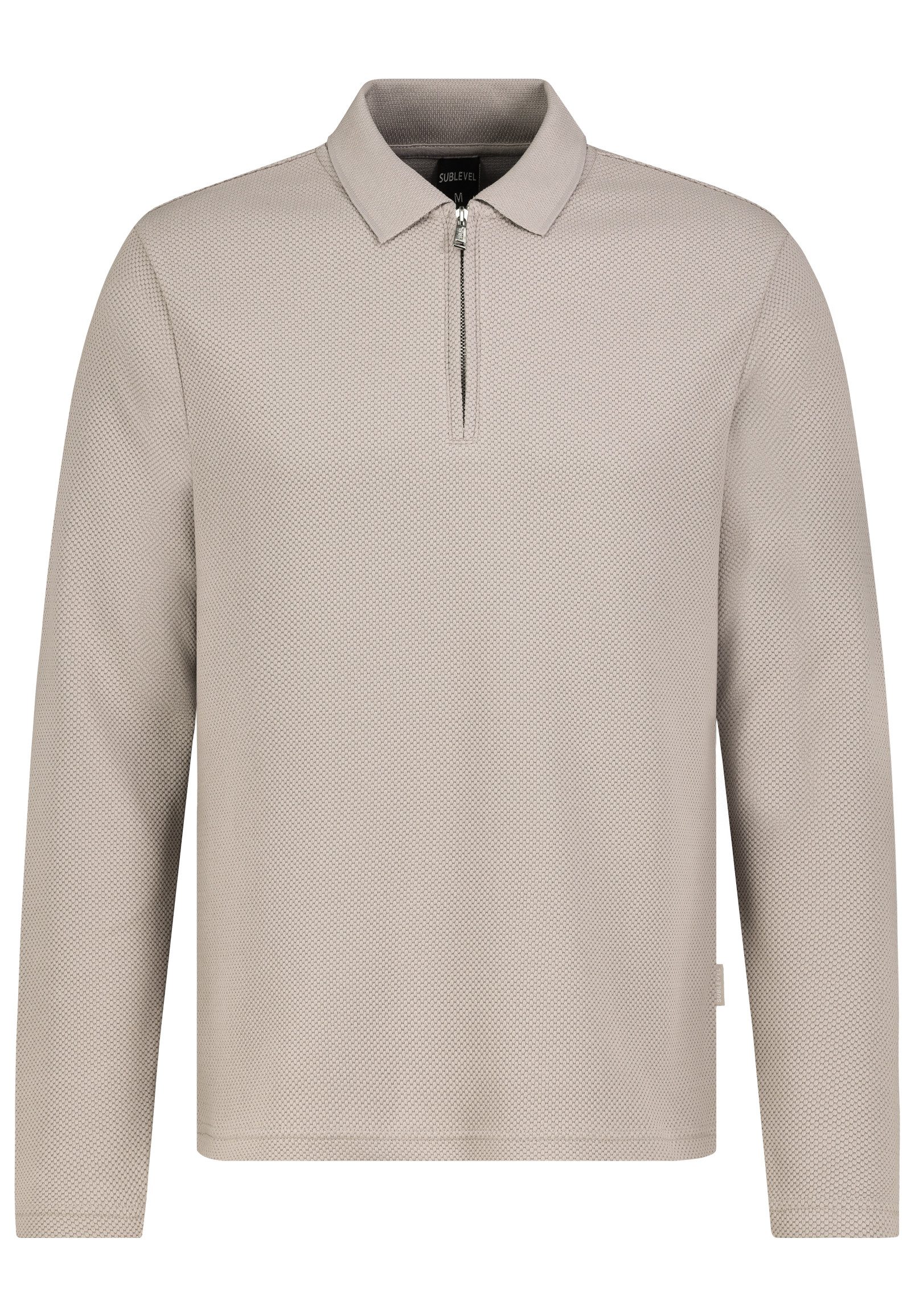 SUBLEVEL Poloshirt Langärmelig Texturiert Reißverschluss für Herren (1-tlg) Baumwollmix, Gerader Saum, Glatte Ärmelenden, Dezentes Label