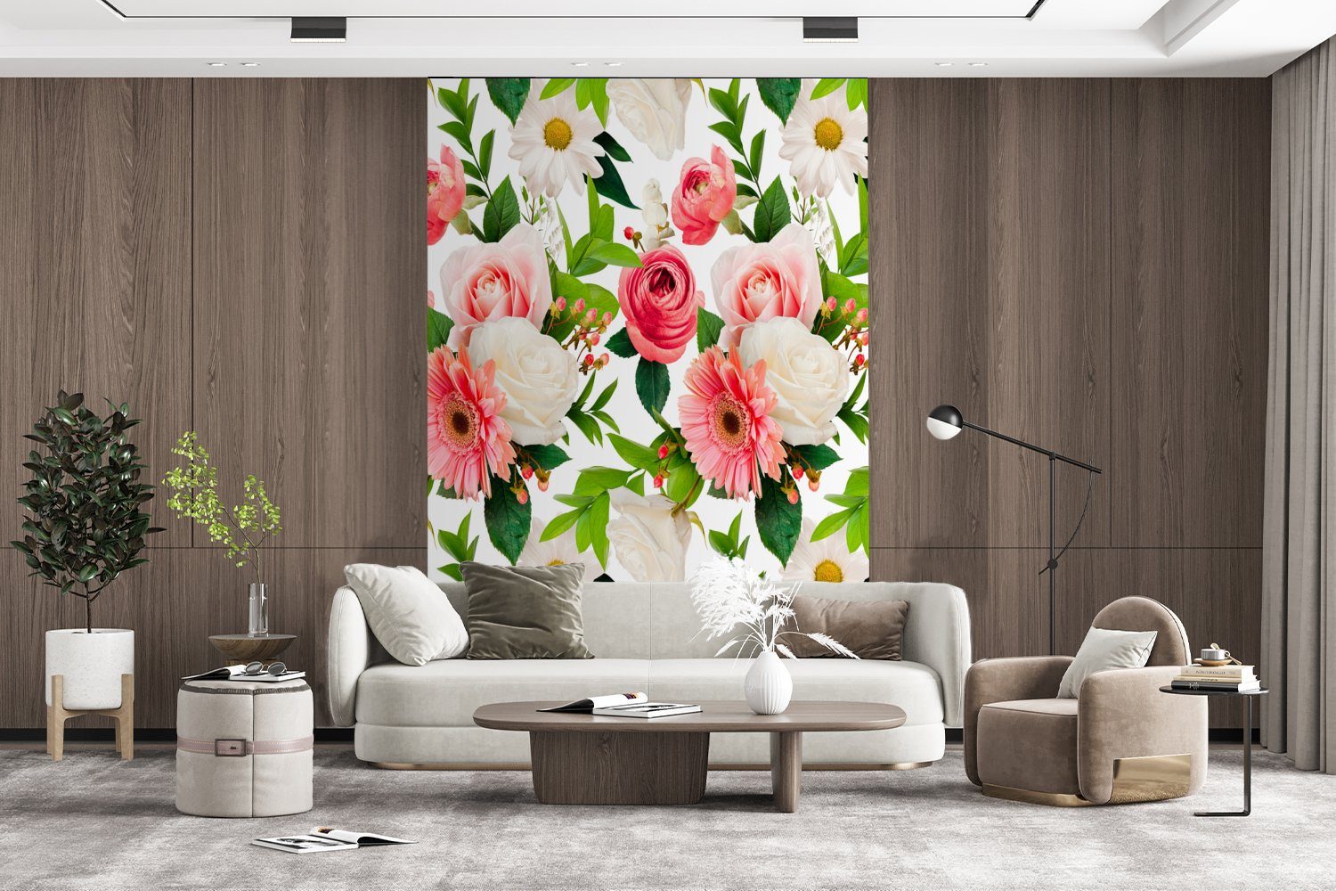 - bedruckt, für Wohnzimmer, Muster - Fototapete Blumen St), (3 Wandtapete Montagefertig Matt, Tapete Vinyl Rosen, MuchoWow