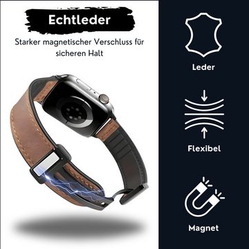 S&T Design Smartwatch-Armband Magnetischer ersatz Armband für Apple Watch Smartwatch, Magnetische Leder Armband für Apple Watch 42/44/45/49mm Series 1-9