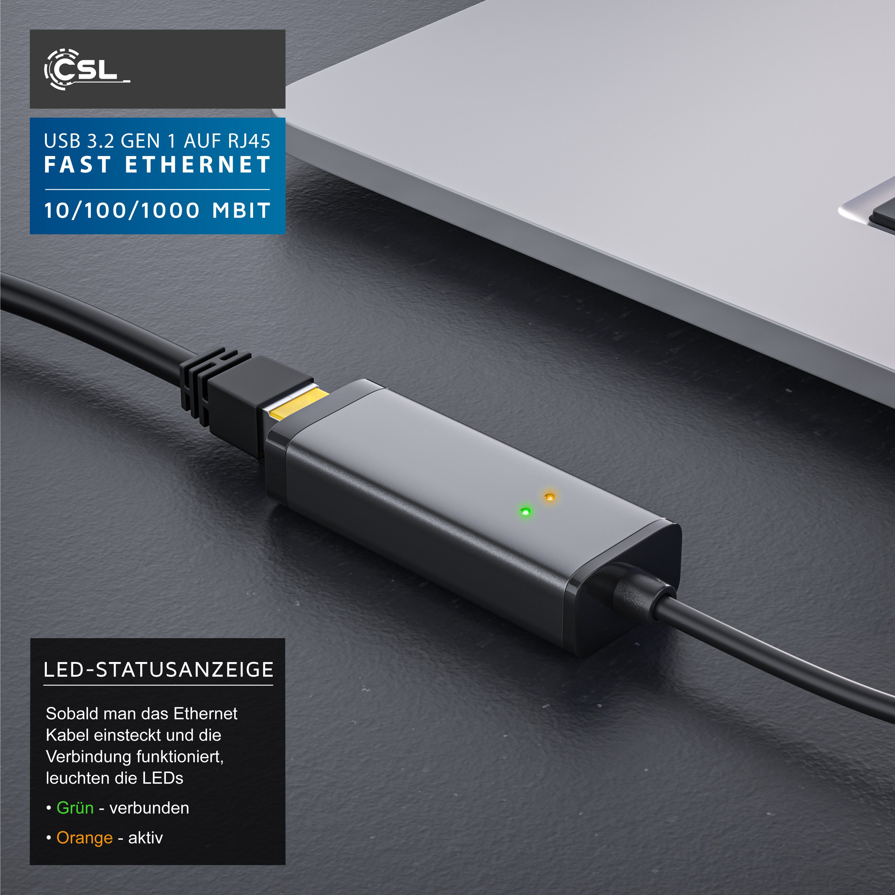 CSL USB 3.0 auf RJ45 Gigabit Netzwerkadapter Netzwerk-Adapter USB Typ A zu RJ-45 (Ethernet), USB 3.0 auf RJ45 Gigabit Netzwerkadapter, externe Netzwerkkarte – Bild 5 von 5