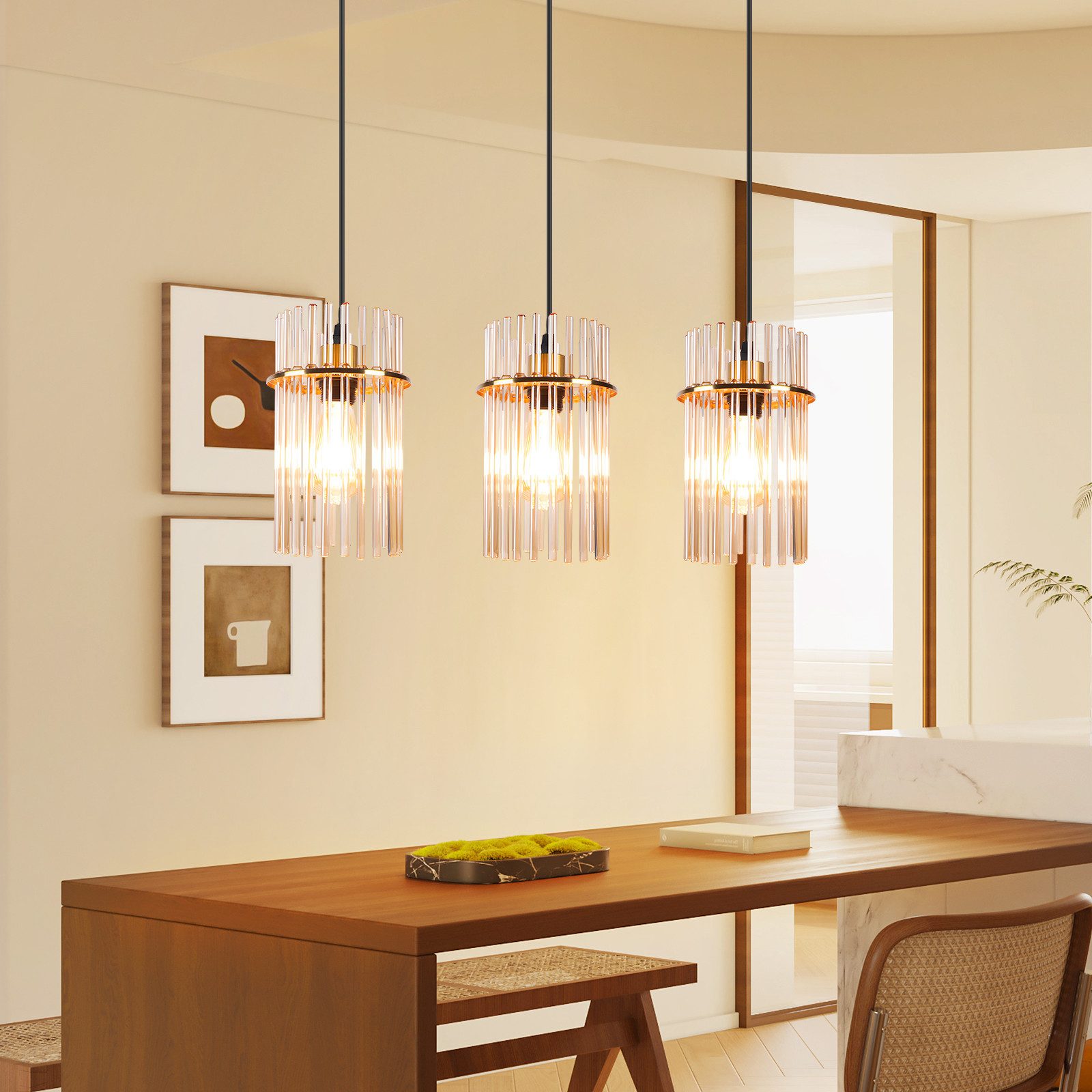 ZMH Pendelleuchte Esstisch Hängelampe 2/3/5 Flammig mit Glas & Metall E27, ohne Leuchtmittel, moderne Pendelleuchte höhenverstellbar für Esszimmer Bar, Hotel