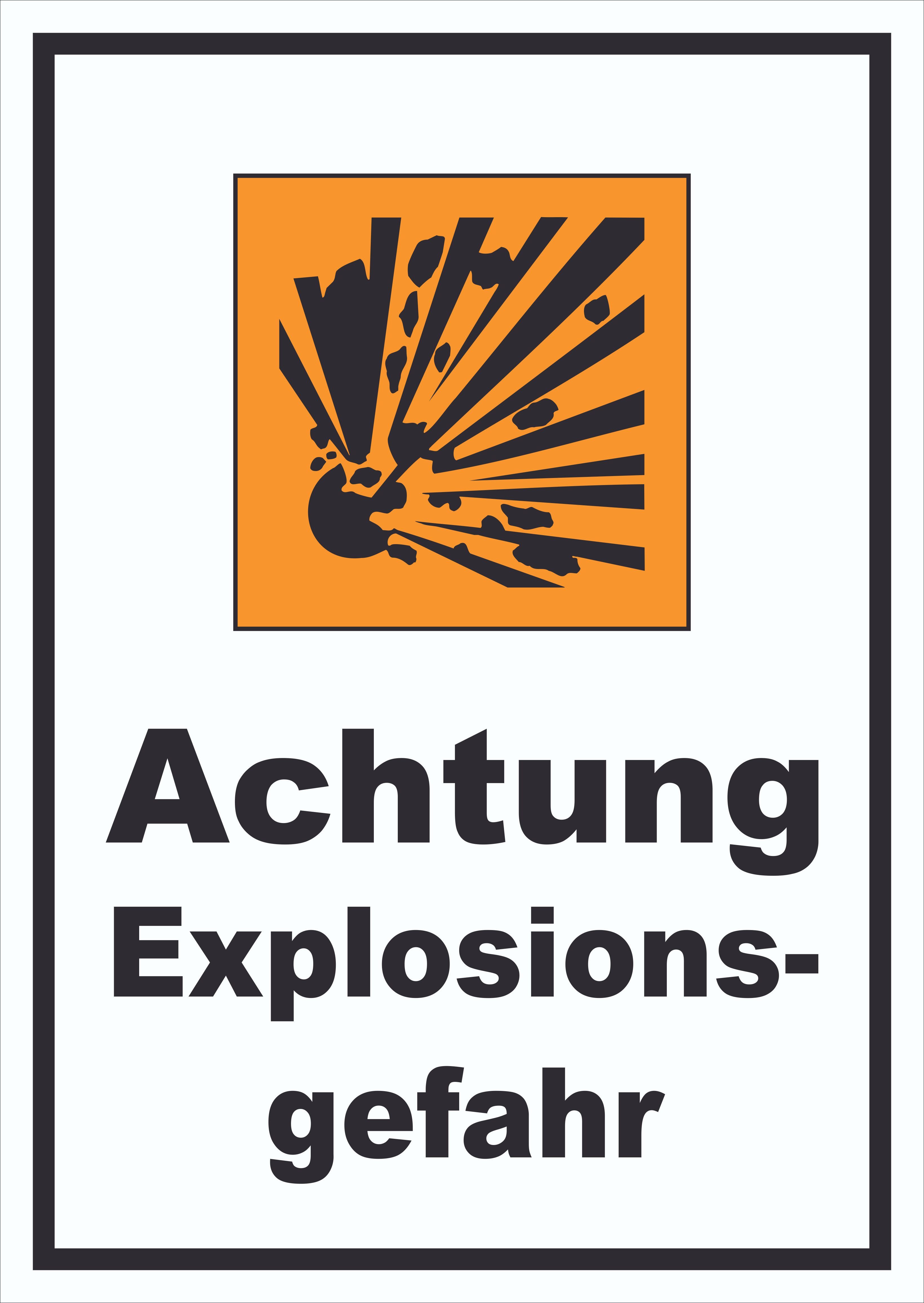 Hinweisschild Schild Gefahrensymbol Explosionsgefahr hochkant