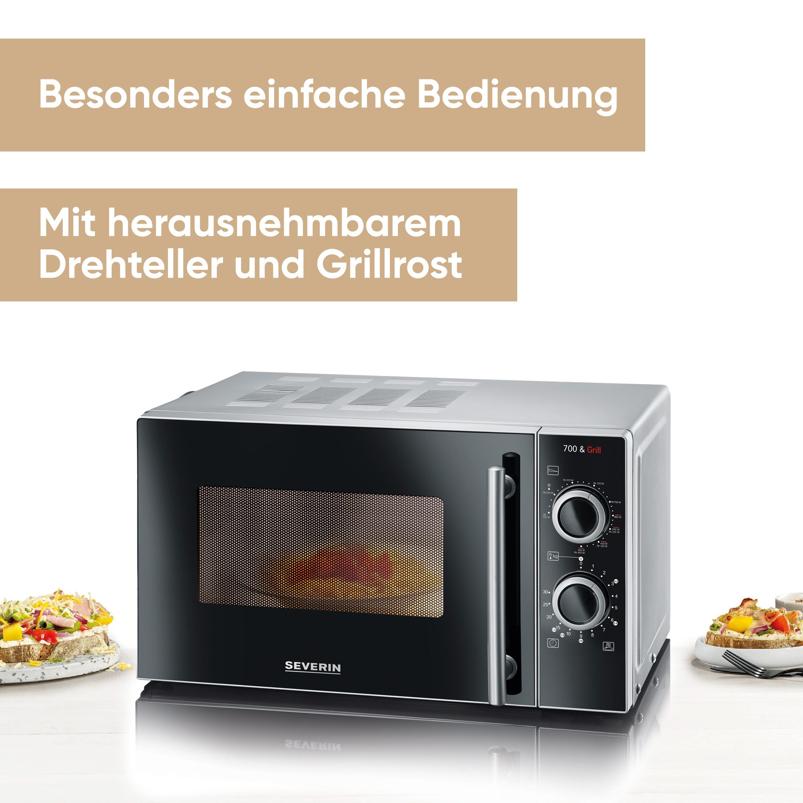 Severin Mikrowelle MW 7771 mit Grillfunktion 2-in-1, Grill, Mikrowelle, 20 l, Mikrowelle und Grill getrennt und kombiniert schaltbar