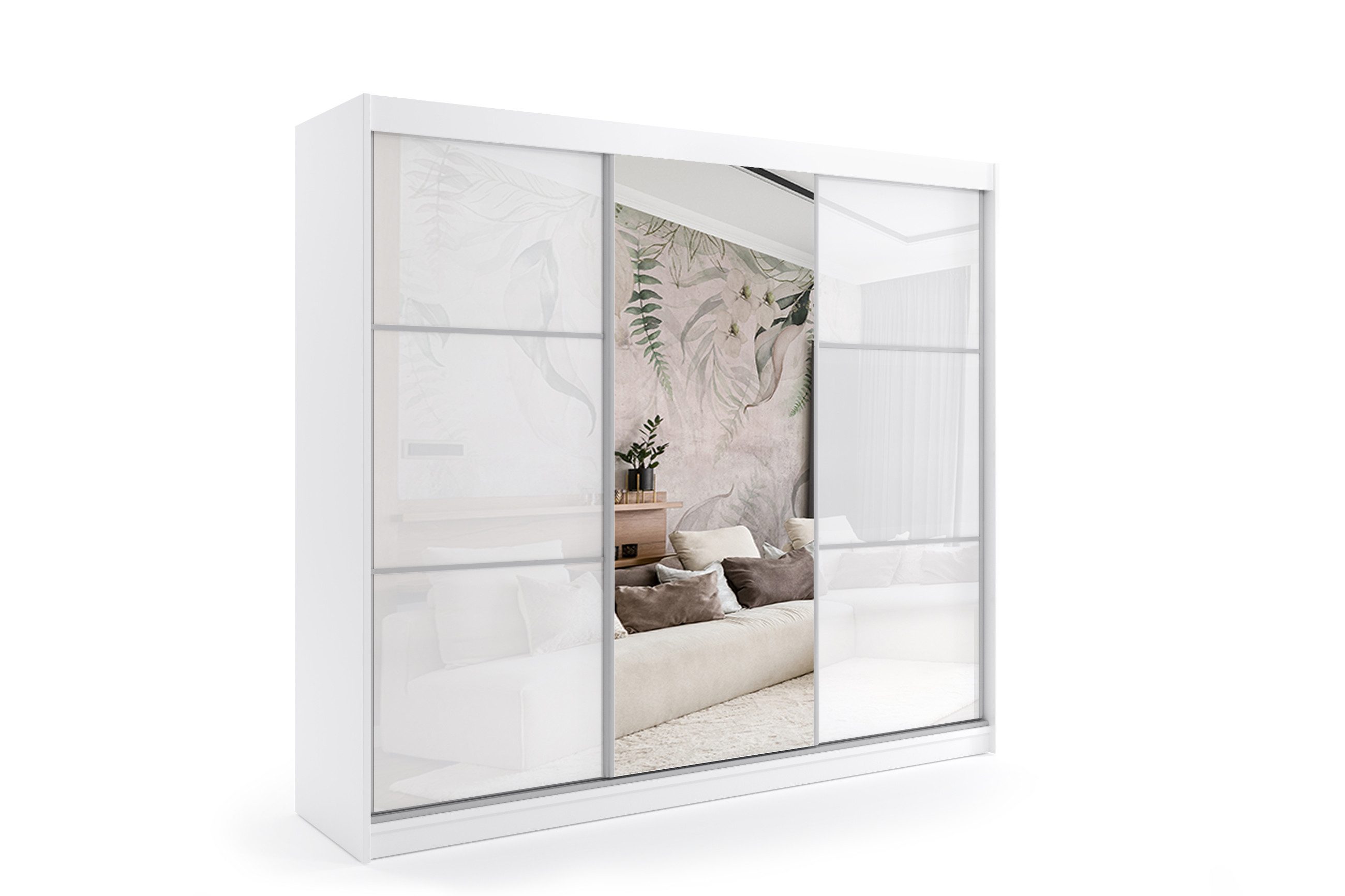 ALTDECOR Schiebetürenschrank VIVONA (Kleiderschrank Garderobenschrank mit viel Stauraum Moderner Schrank) Vielseitiger Schwebetürenschrank Lacobel LED Beleuchtung
