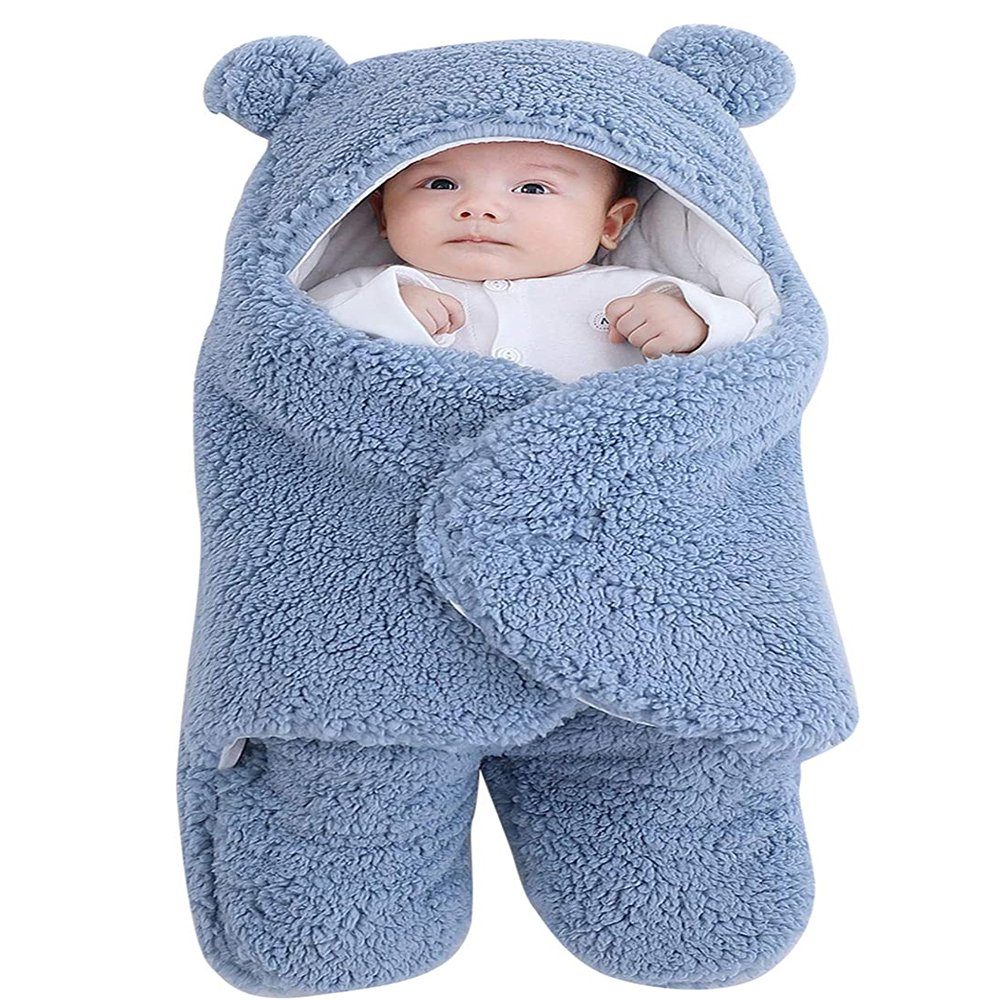 Babydecke Baby-Kapuzen-Decke für Neugeborene, Schlafsack, Wickeltuch, GelldG blau