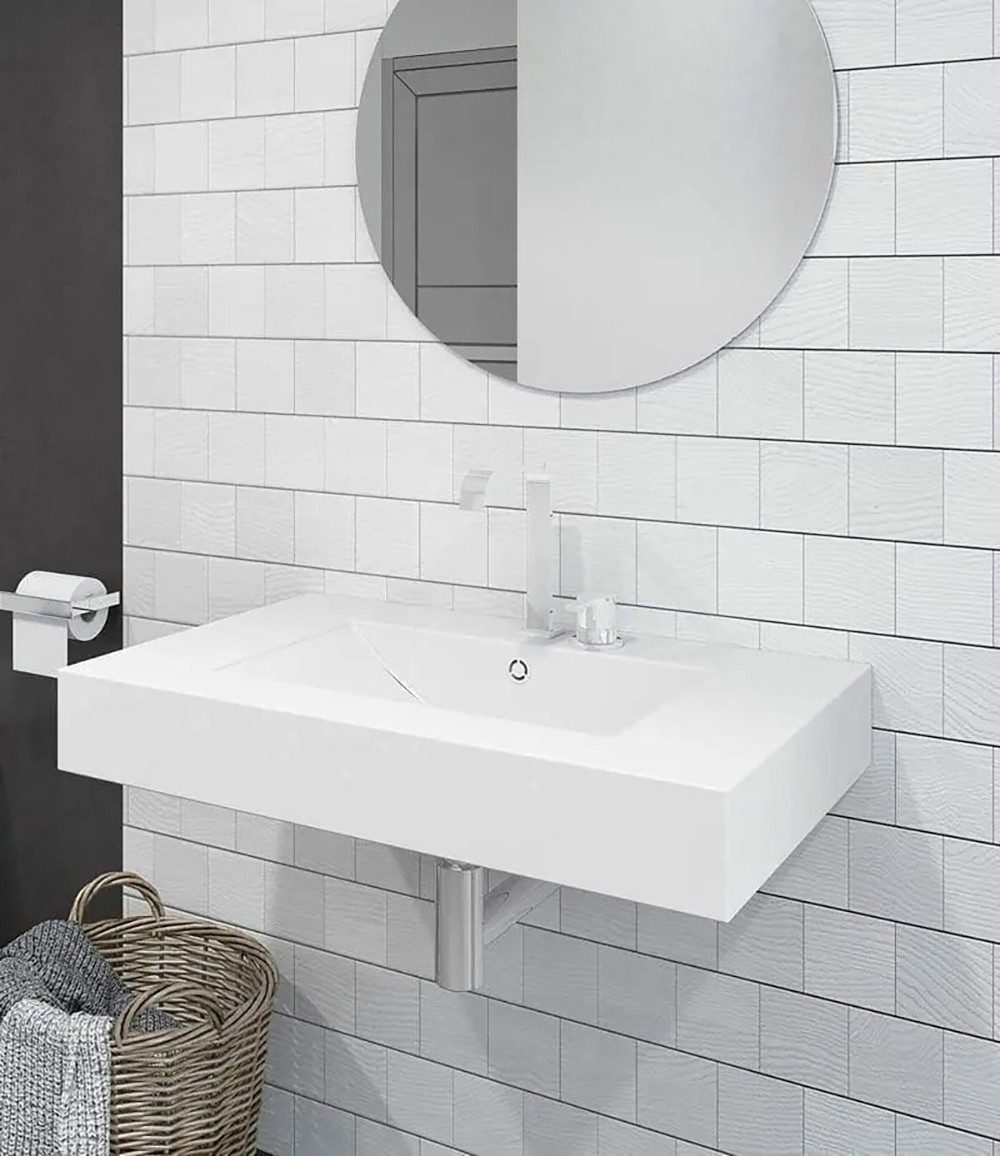 Henneke Waschtisch Corian® mit Becken Refresh geschwungen, Fugenlos aus Mineralwerkstoff