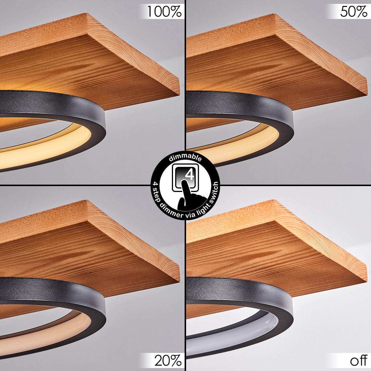 hofstein Pendelleuchte »Palermo« Hängelampe aus Metall/Holz/Kunststoff in Natur/Schwarz, 3000 Kelvin, Höhe max. 151cm, dimmbar über Lichtschalter, 4700 Lumen, 1xLED 40 Watt