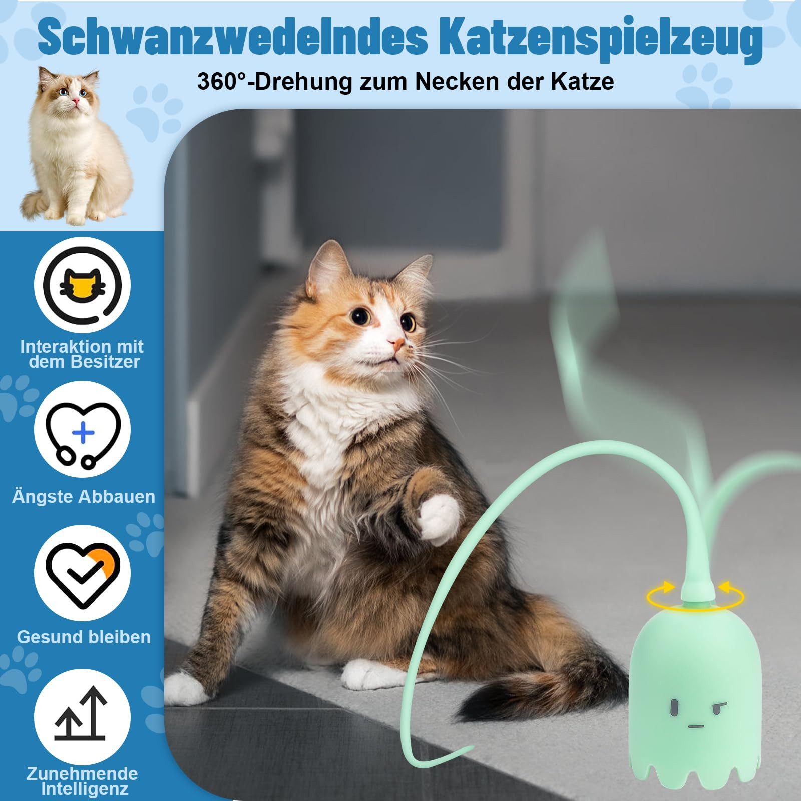 Thumbnail - RWEUOQ Tier-Beschäftigungsspielzeug Elektrisches Katzenspielzeug mit USB Aufladbar, Interaktives Katzenspielzeug aus Sil...