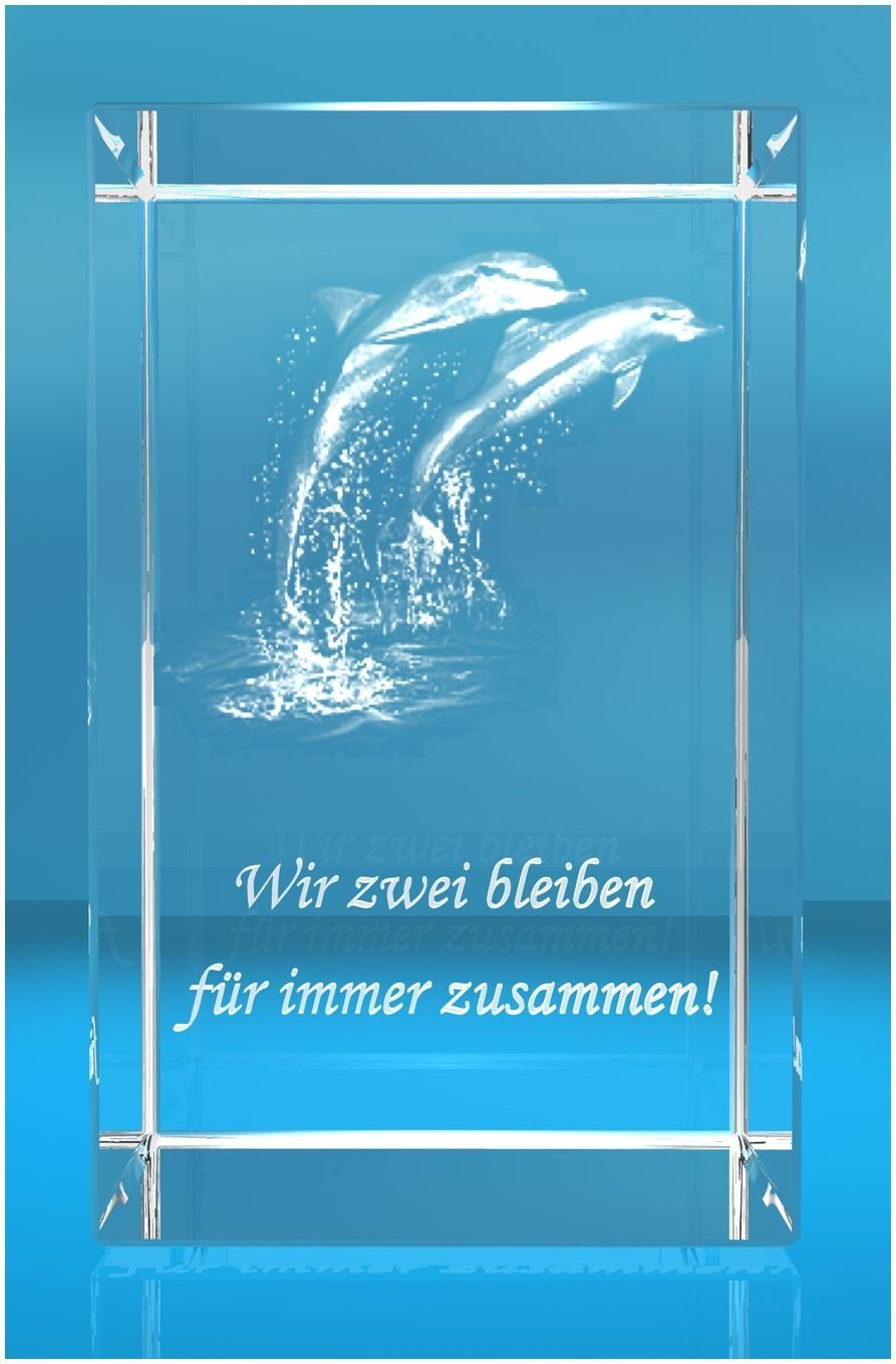 VIP-LASER Dekofigur 3D Glasquader I zwei Delfinen I Text: Wir zwei bleiben für immer zusa, Hochwertige Geschenkbox, Made in Germany, Familienbetrieb