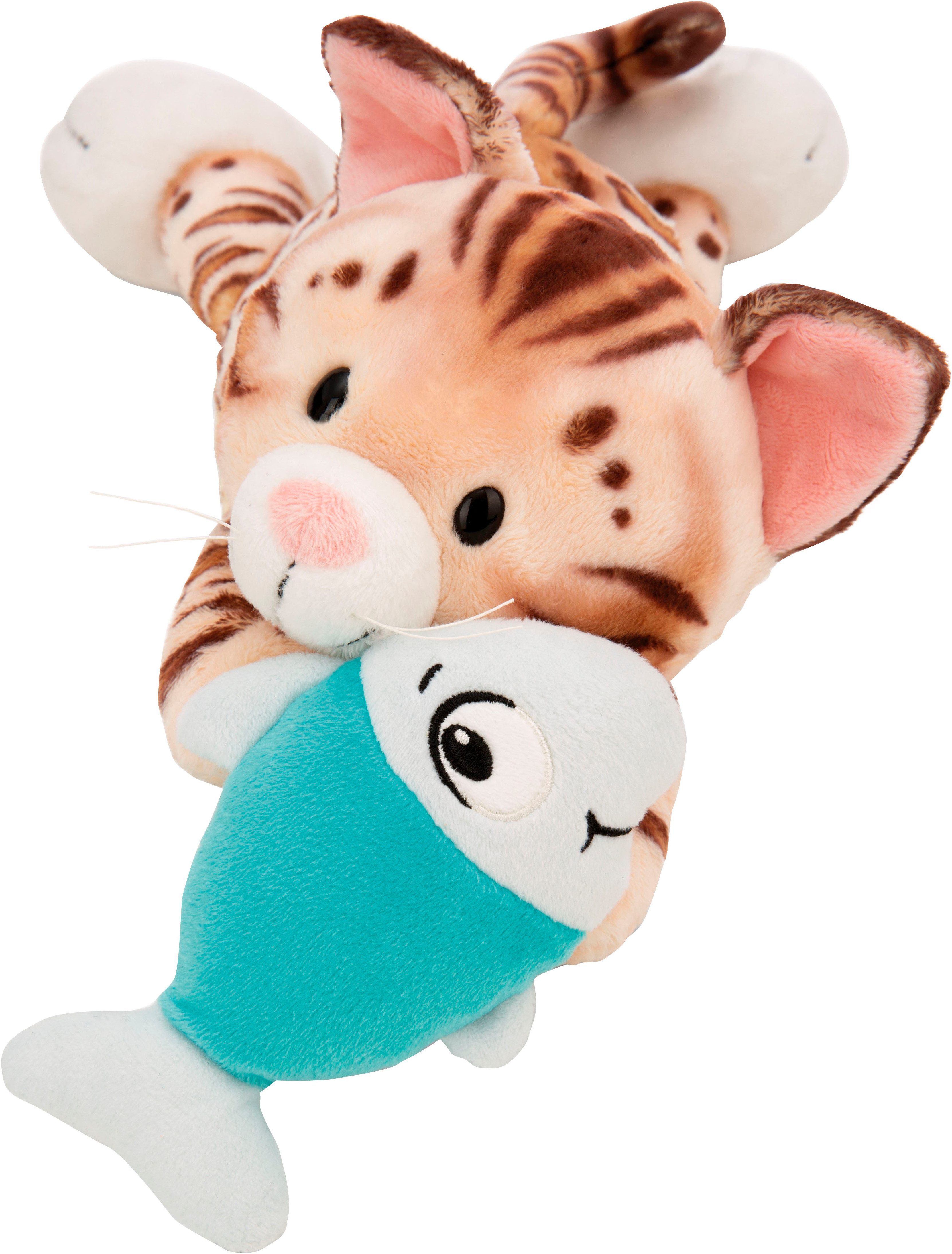 Nici Kuscheltier Homies GREEN, Katze Bengal & Fisch 30 cm liegend