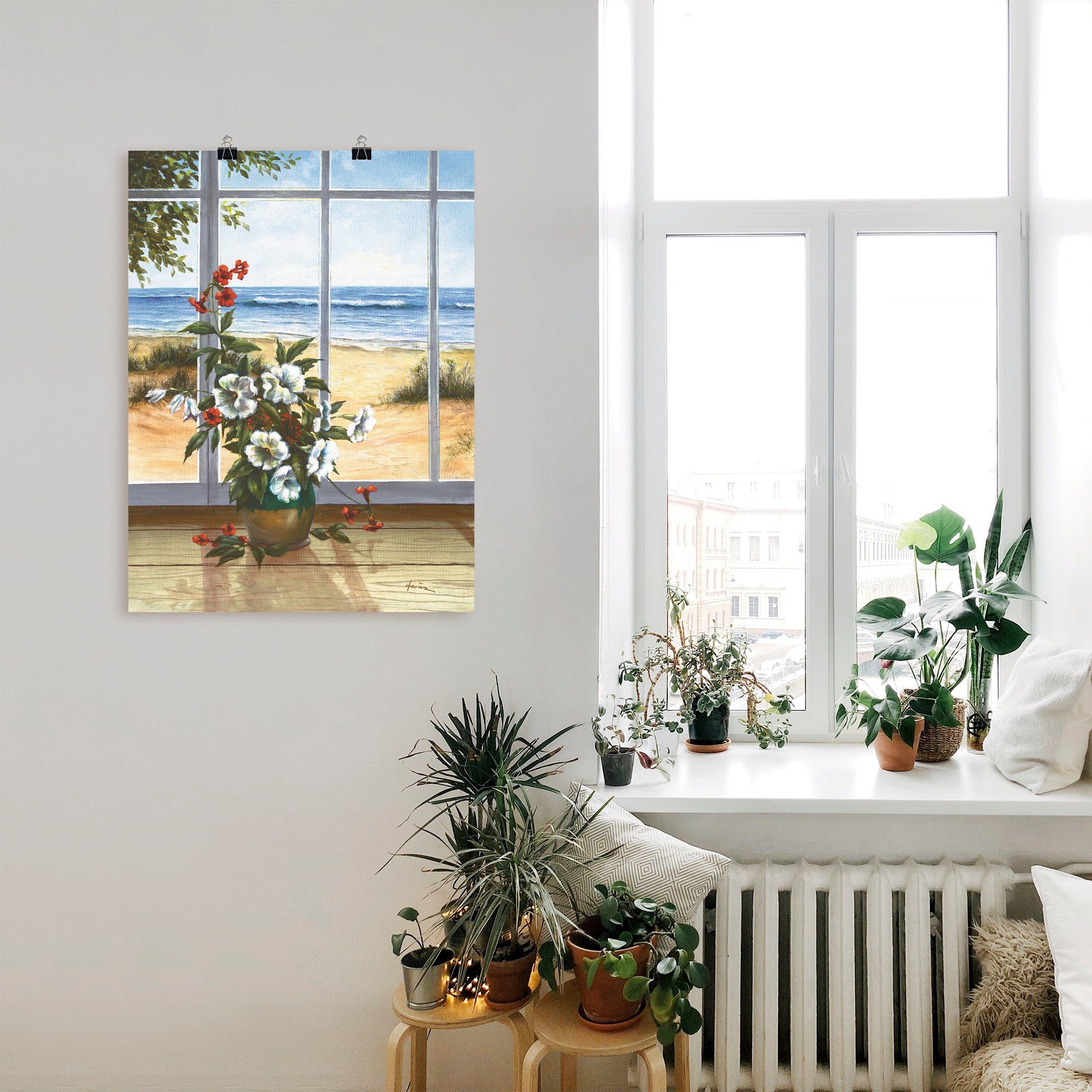 Artland Wandbild in Fensterblick (1 Leinwandbild, Meerblick, als oder St), Größen Alubild, versch. Poster Wandaufkleber