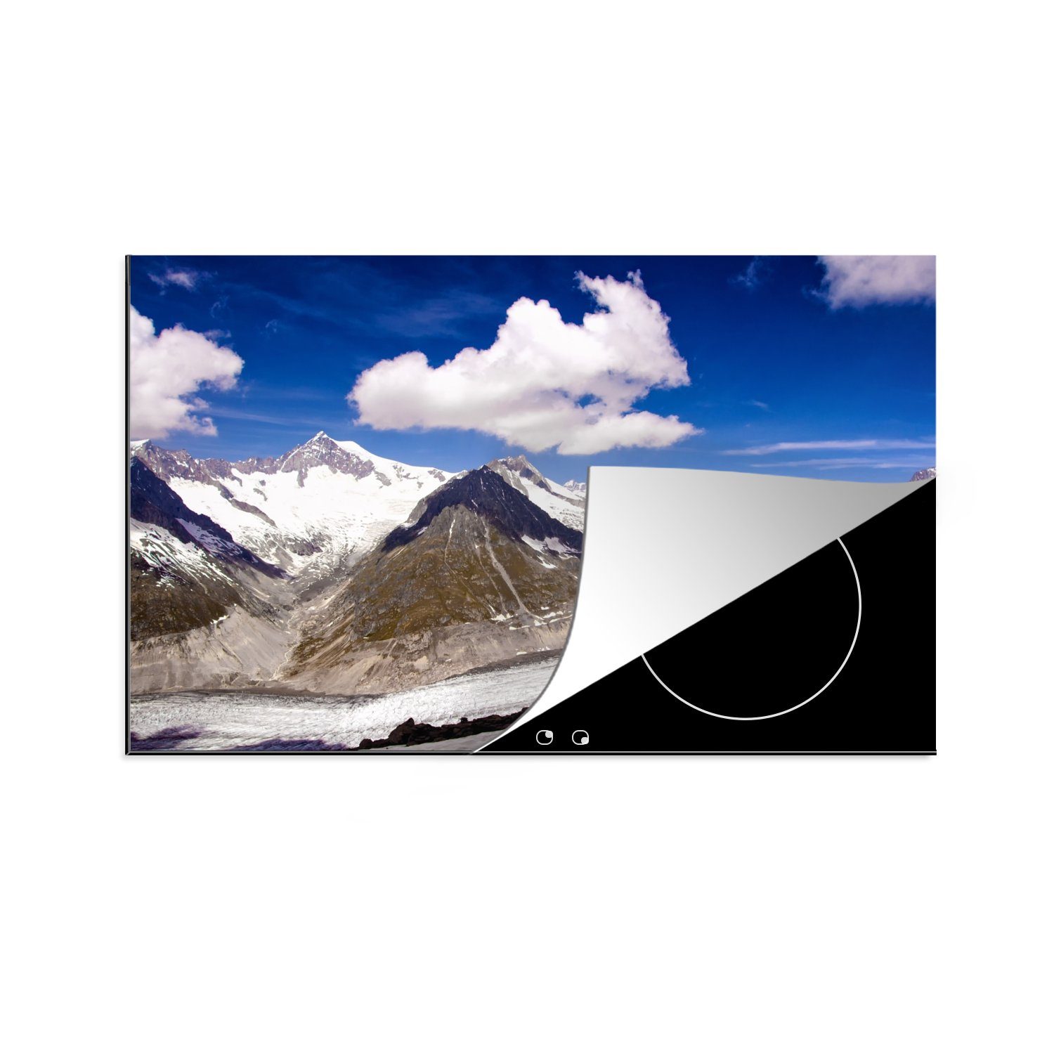 MuchoWow Herdblende-/Abdeckplatte Der schneebedeckte Aletschgletscher mit sich bildenden Wolken im, Vinyl, (1 tlg), 81x52 cm, Induktionskochfeld Schutz für die küche, Ceranfeldabdeckung