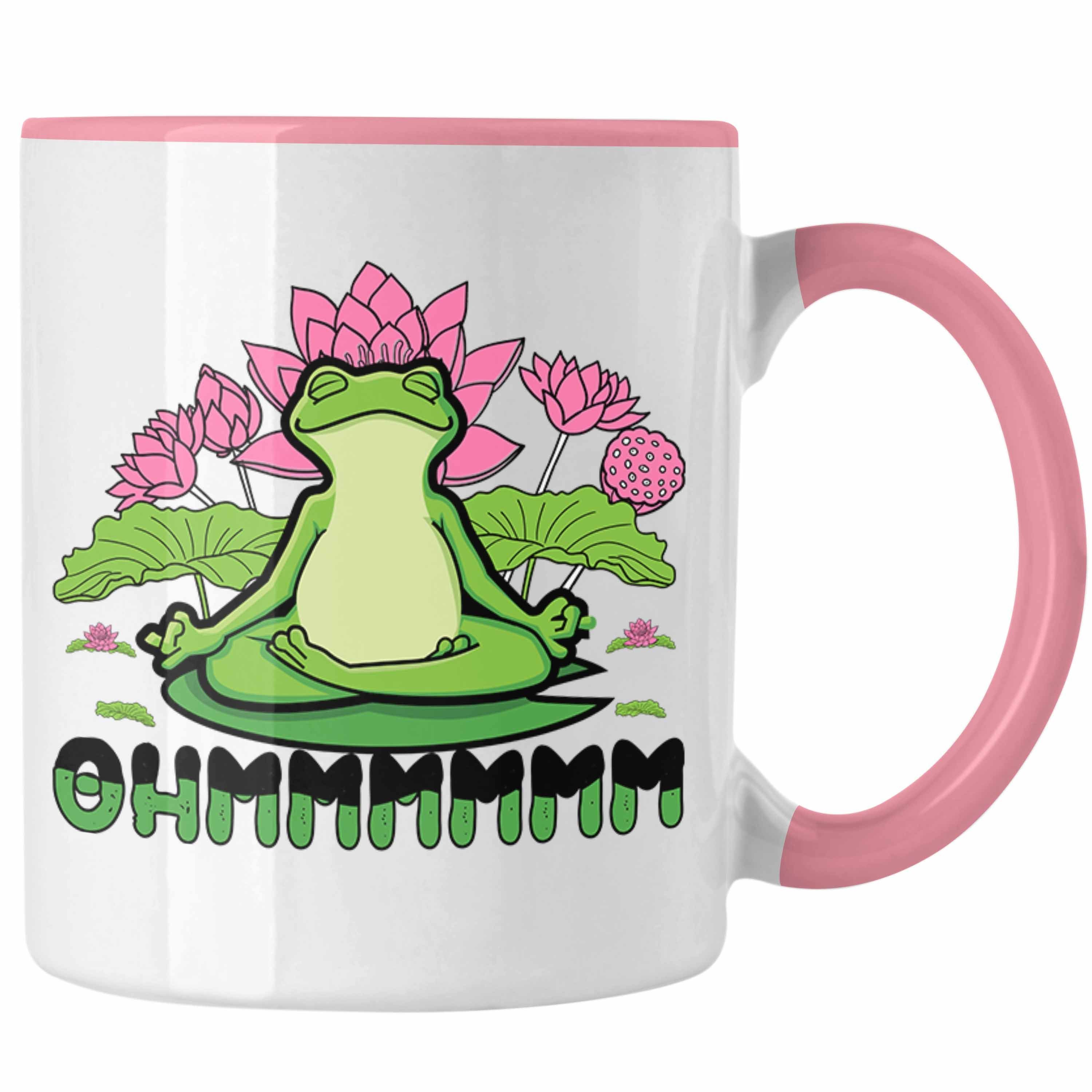 Trendation Geschenkidee Rosa Tasse - Ohmmm Trendation Frosch Yoga-Posen Lustig Frosch Sport Geschenk Sport Tasse Yoga