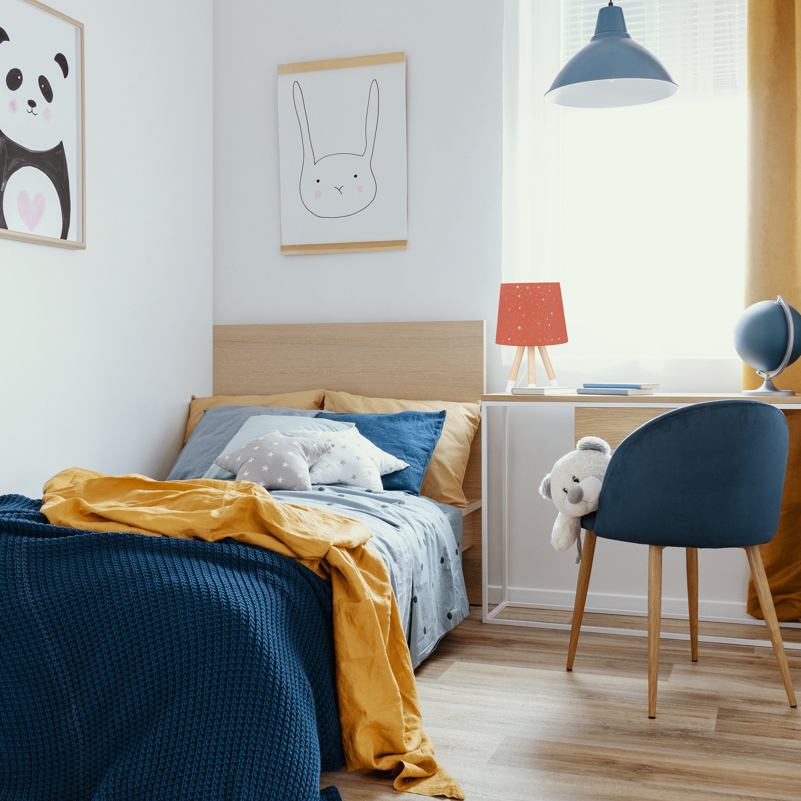 relaxdays Nachttischlampe Tischlampe Kinderzimmer Sterne, blau
