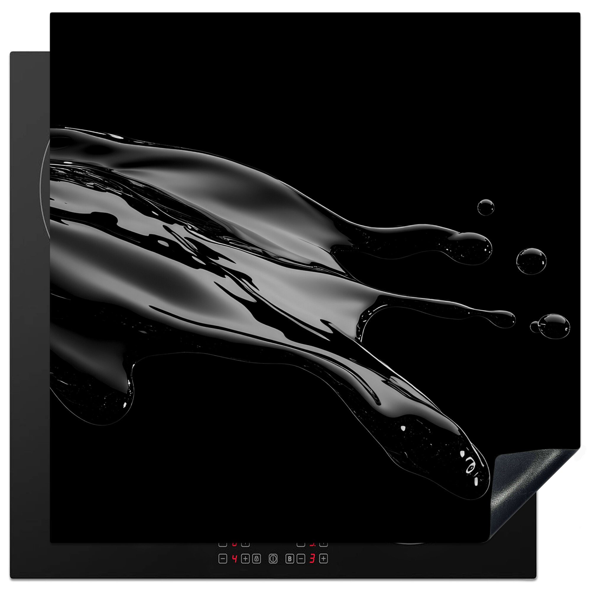 MuchoWow Herd-Abdeckplatte Schwarz - Spritzwasser - Wasser, Vinyl, (1 tlg), Cerankochfeld Abdeckung, Herd Abdeckplatten Vinyl, 58x59 cm