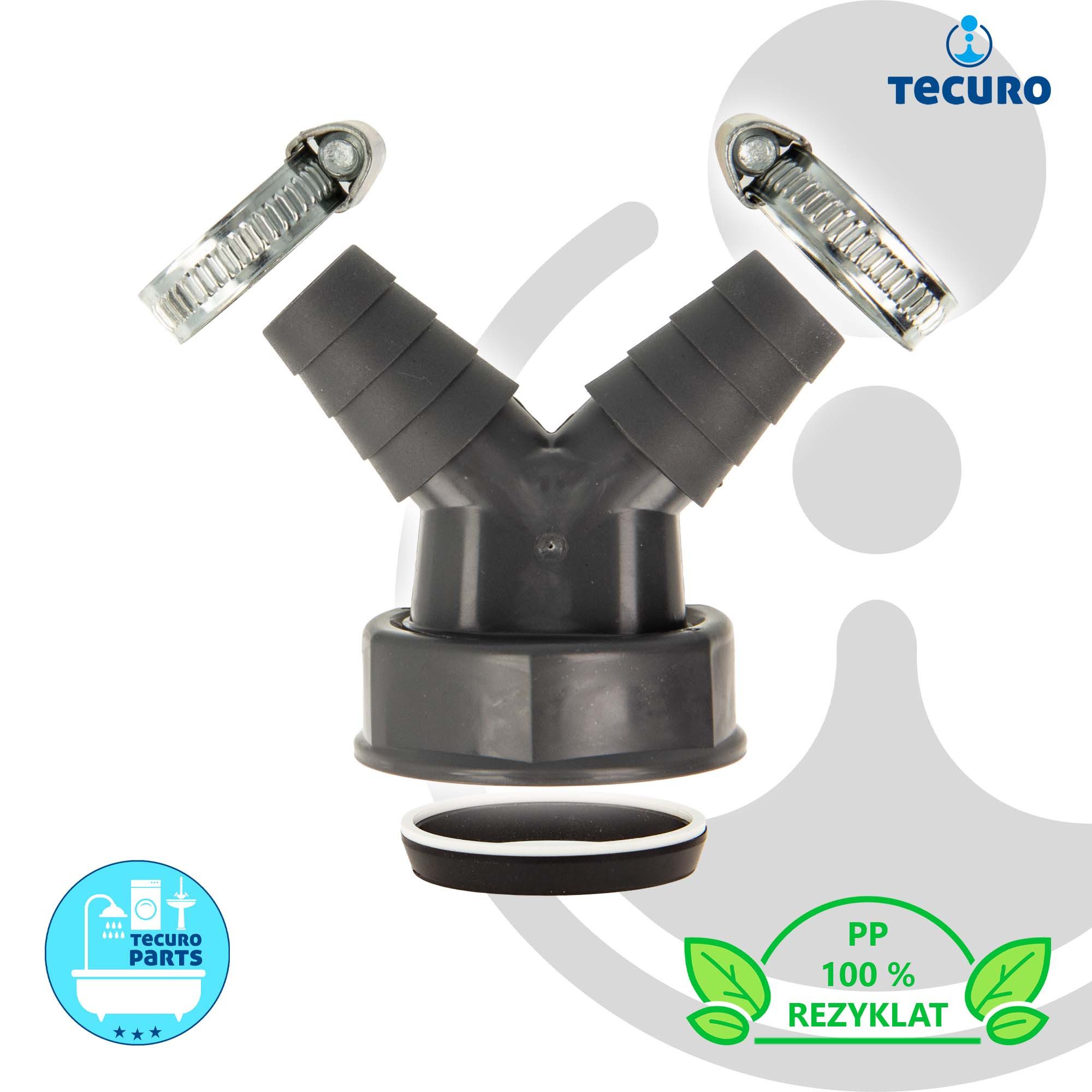 tecuro Siphon Doppel Geräteanschlusstülle 1 1/2 Zoll ÜWM x Tüllen 19-23 mm, Spüle – Bild 2 von 5