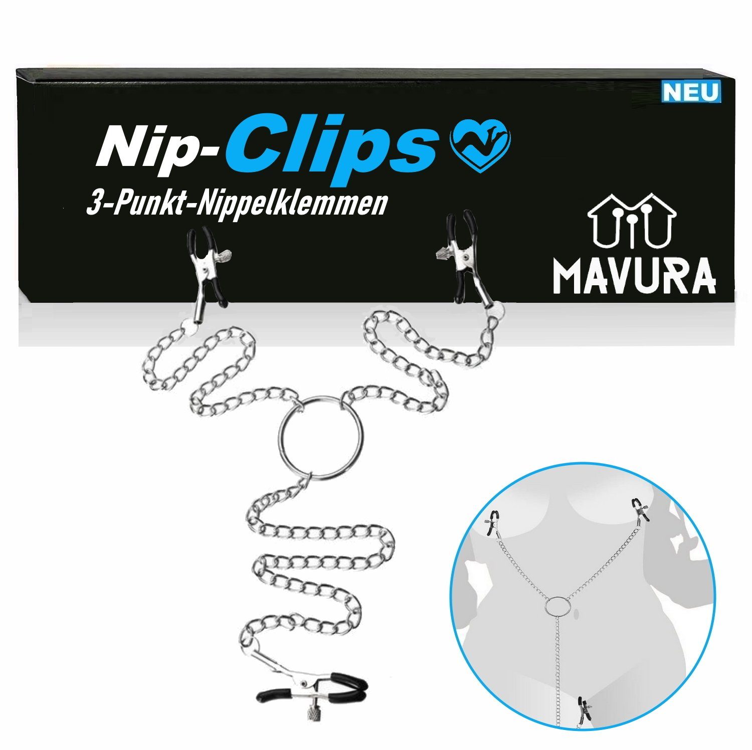 MAVURA Nippelklemmen NipClips Nippelklemmen Nipple Clamps Metallkette Klitoris, Clip SM BDSM Sexspielzeug