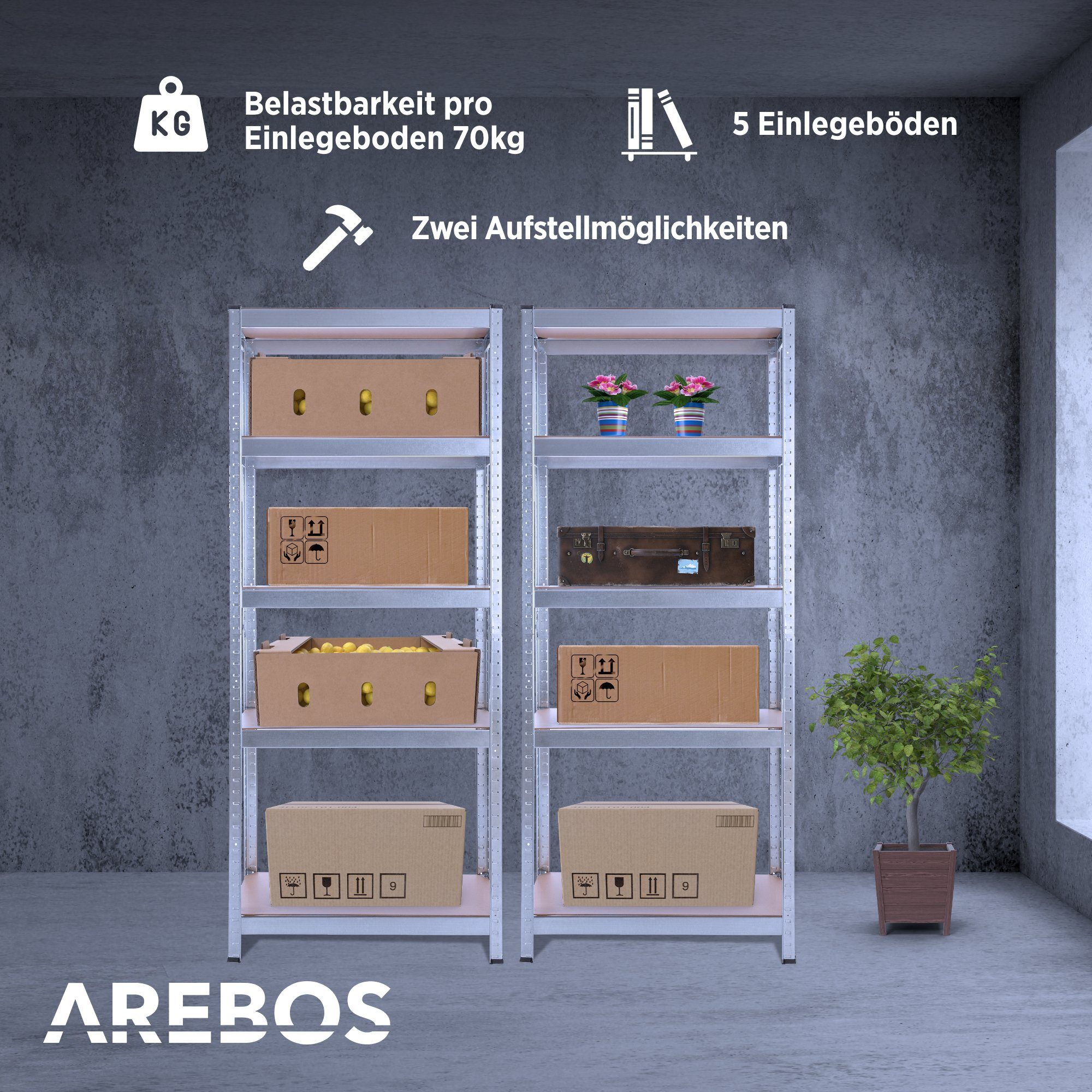 Arebos Schwerlastregal 180x75x30 cm, 350 kg Traglast, Steckregal, Lagerrega günstig online kaufen