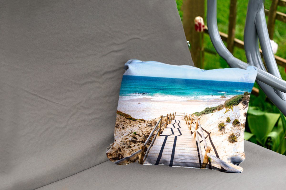 Kissenhülle Strand - Dekokissen Polyester, - Treppe MuchoWow Outdoor-Dekorationskissen, Portugal, Dekokissenbezug,