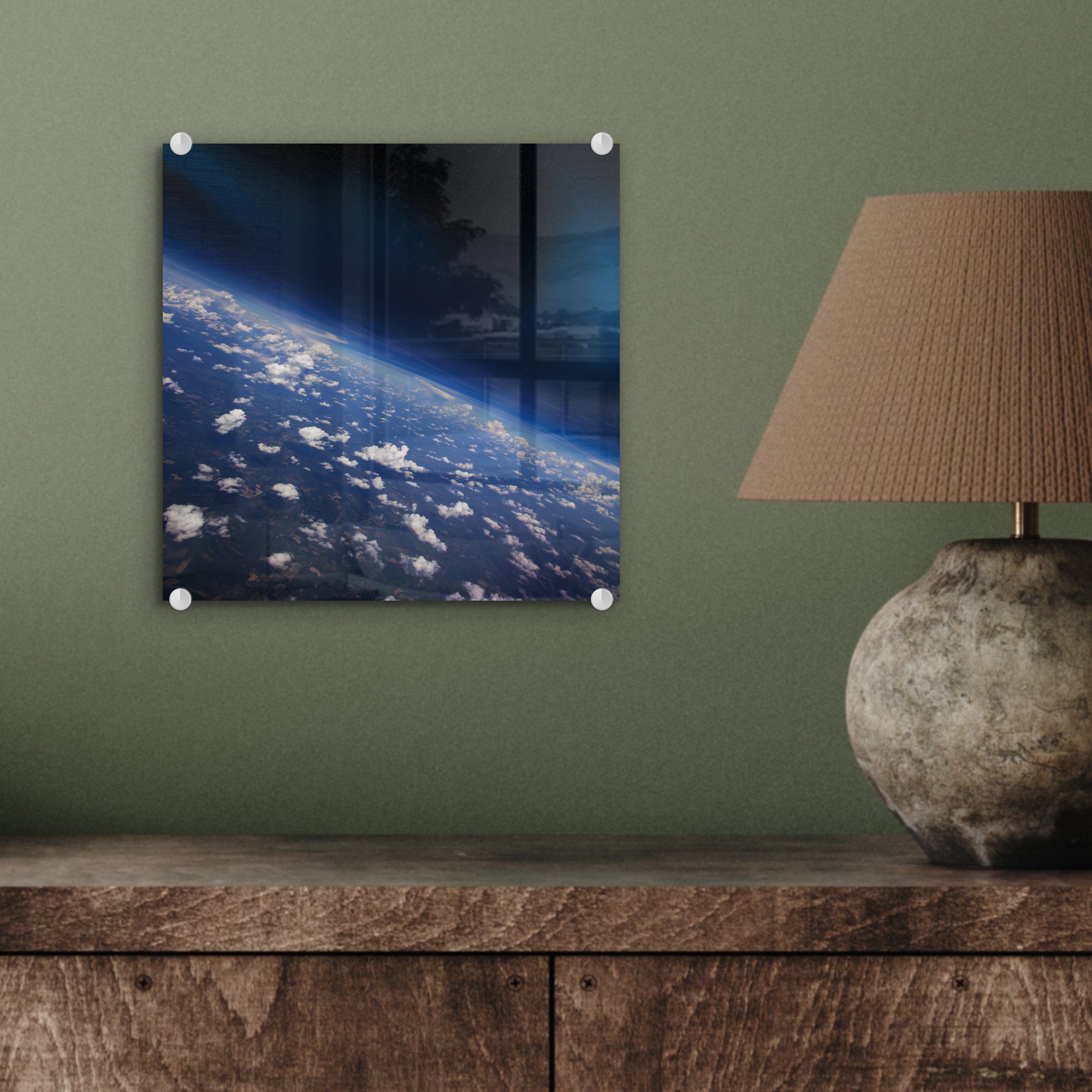 dem Glasbilder - Wanddekoration Foto St), Die (1 MuchoWow Acrylglasbild Weltraum, Erde - auf - Glas Glas auf aus Wandbild Bilder