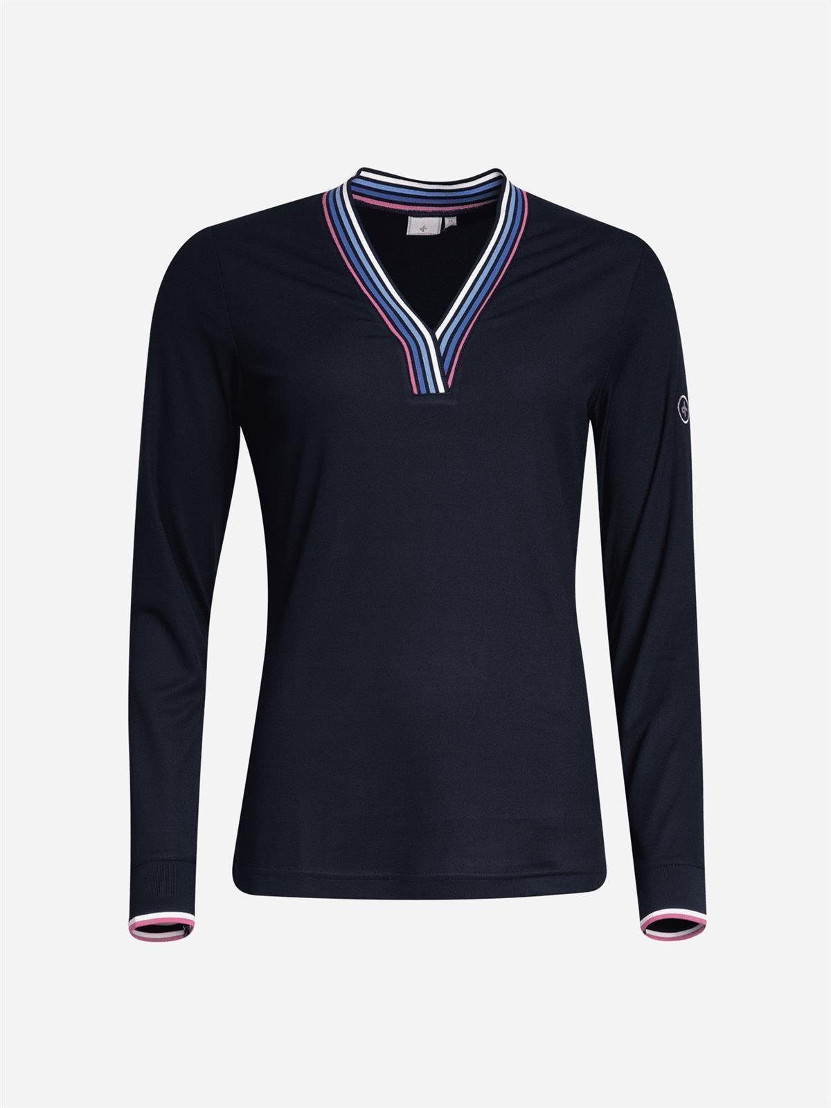 Cross Sportswear Poloshirt Cross Sportswear W Stripe Polo LS Poloshirt Damen (1-tlg) Zum Krempeln geeignet Navy