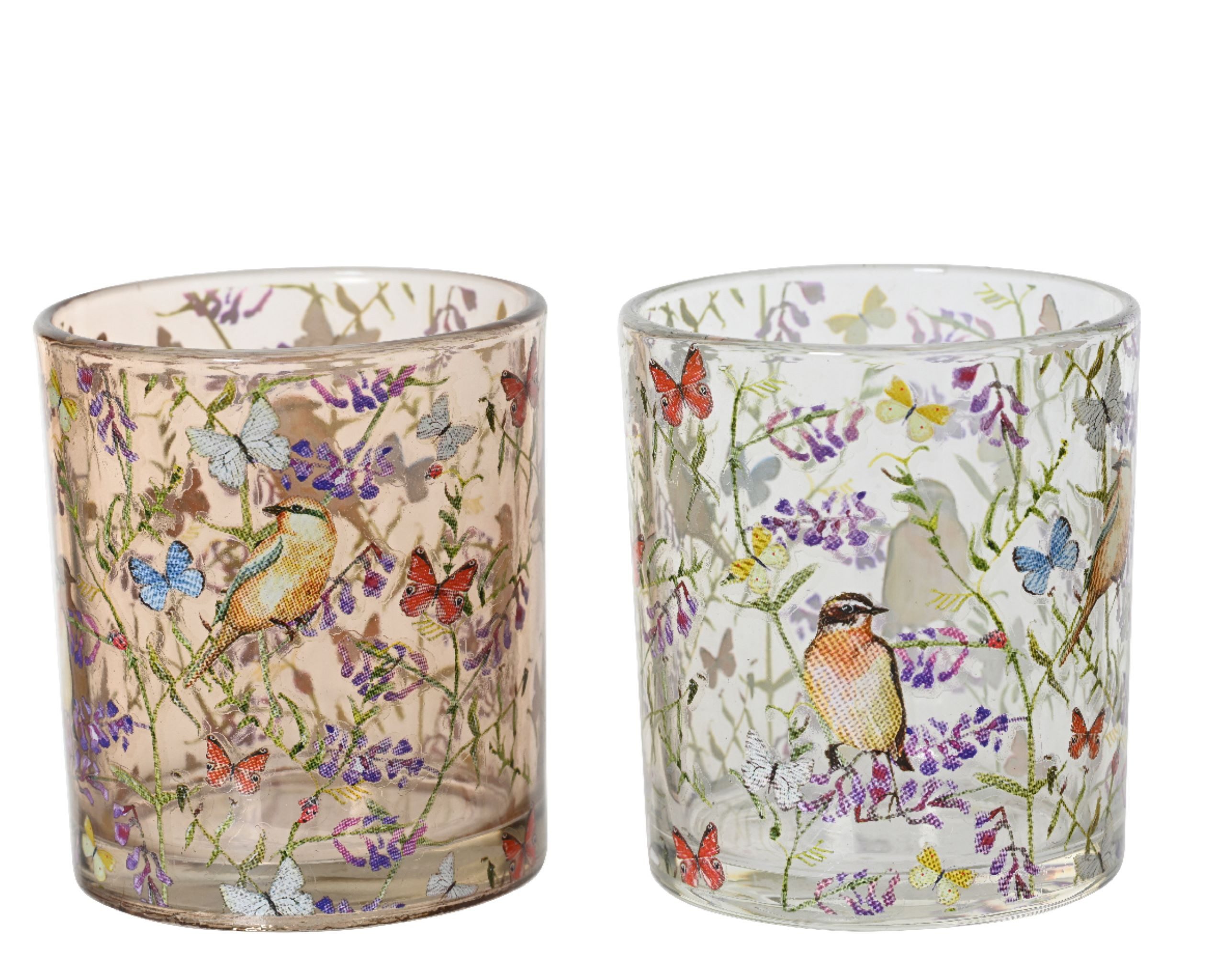 Decoris season decorations Teelichthalter, Teelichthalter Glas 9cm mit Blumenmotiv 1 Stück sortiert Transparent