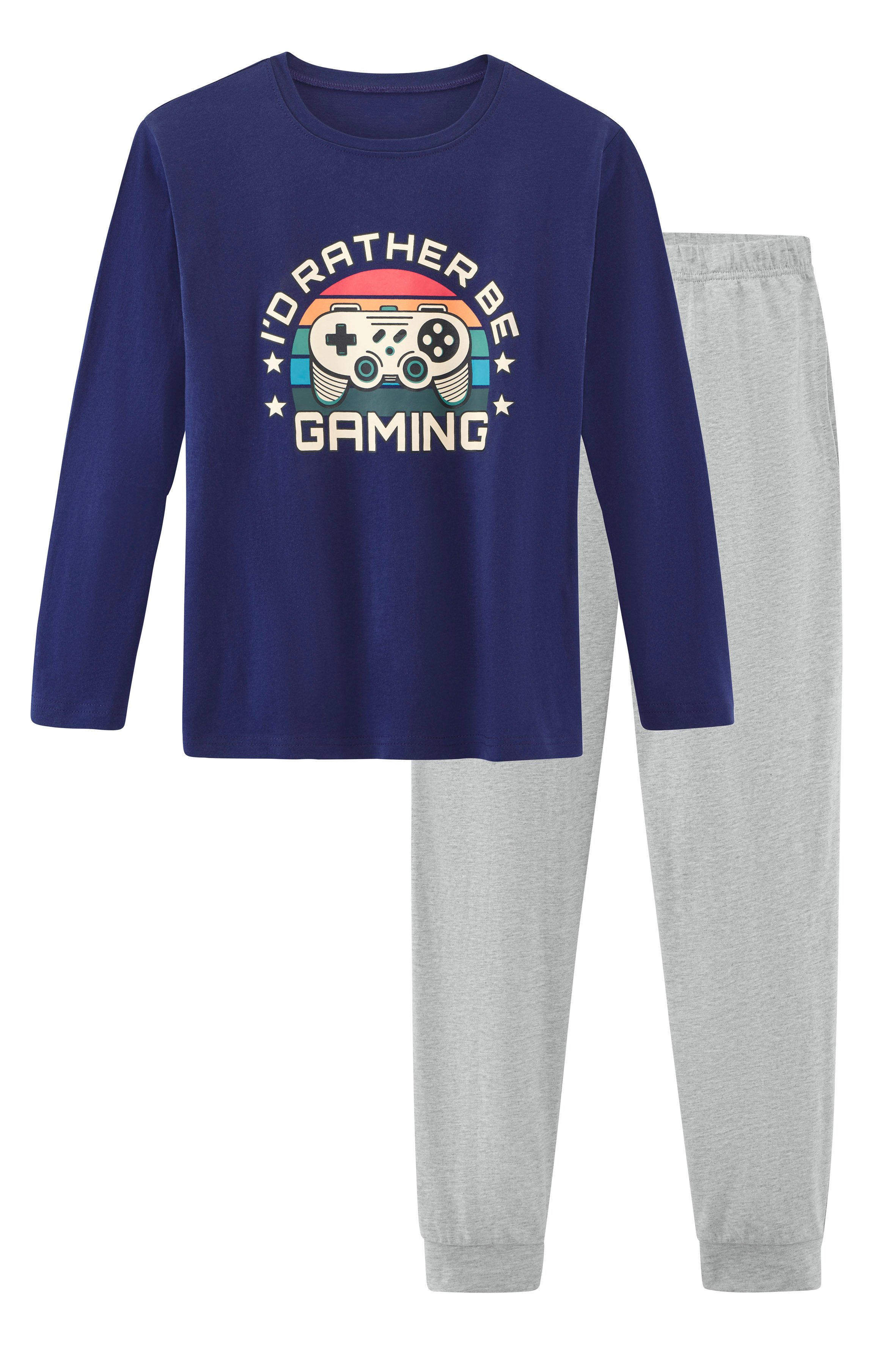 AUTHENTIC LE JOGGER Pyjama (Packung, 2 tlg., 1 Set) langer Schlafanzug, unifarben mit Gaming-Print, aus Baumwolle