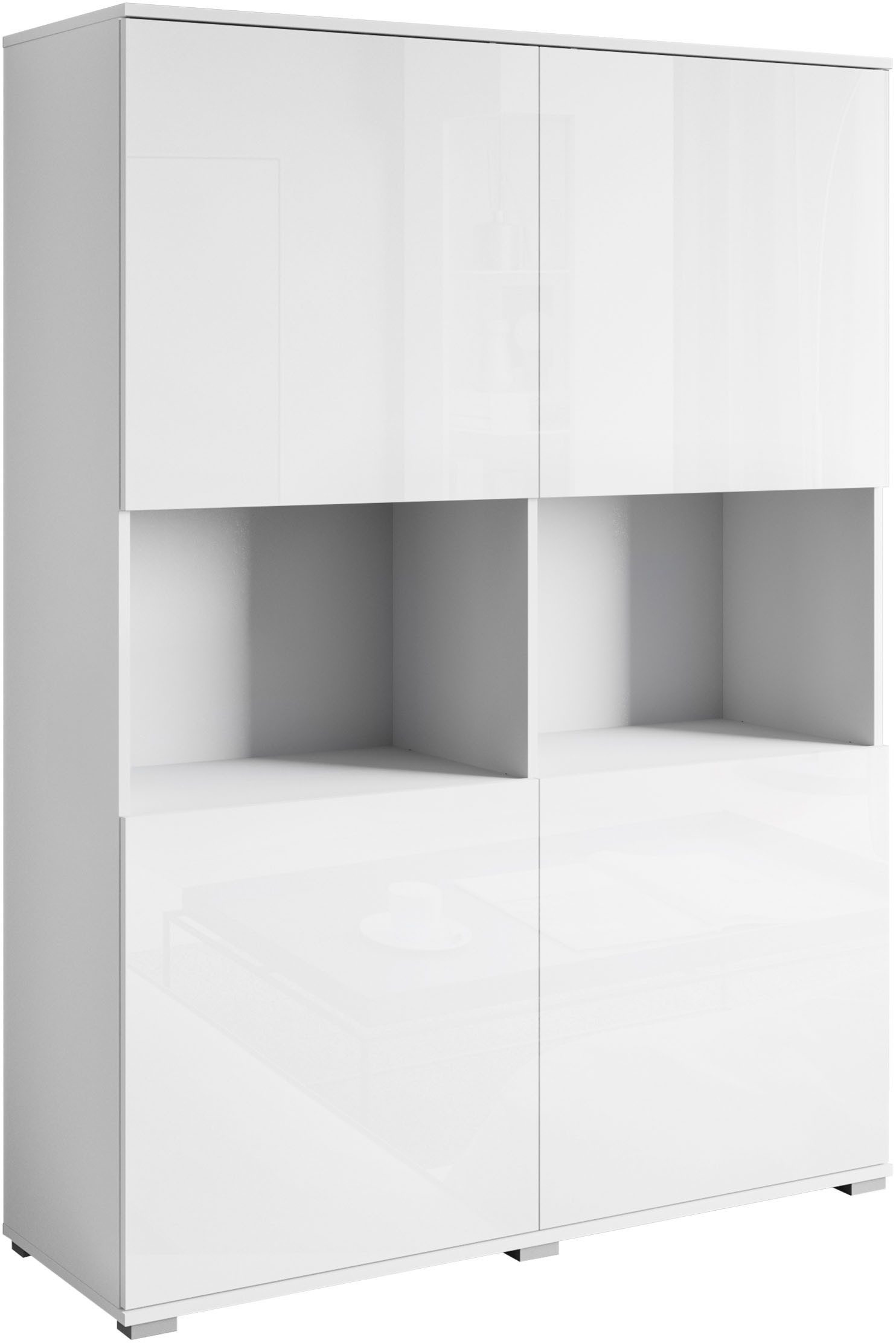 OTTO home Highboard Kenia Schrank, 120 cm breit, mit 4 Türen und 2 offenen Fächern (1 St), Griffloses Design mit Push-to-Open und verstellbaren Einlegeböden