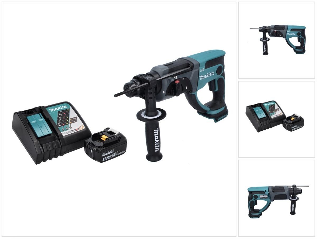 Makita Schlagbohrmaschine DHR 202 J + SDS Plus Akku + Kombihammer V Akku 2,0 18 3,0 Ah RF1 L 1x