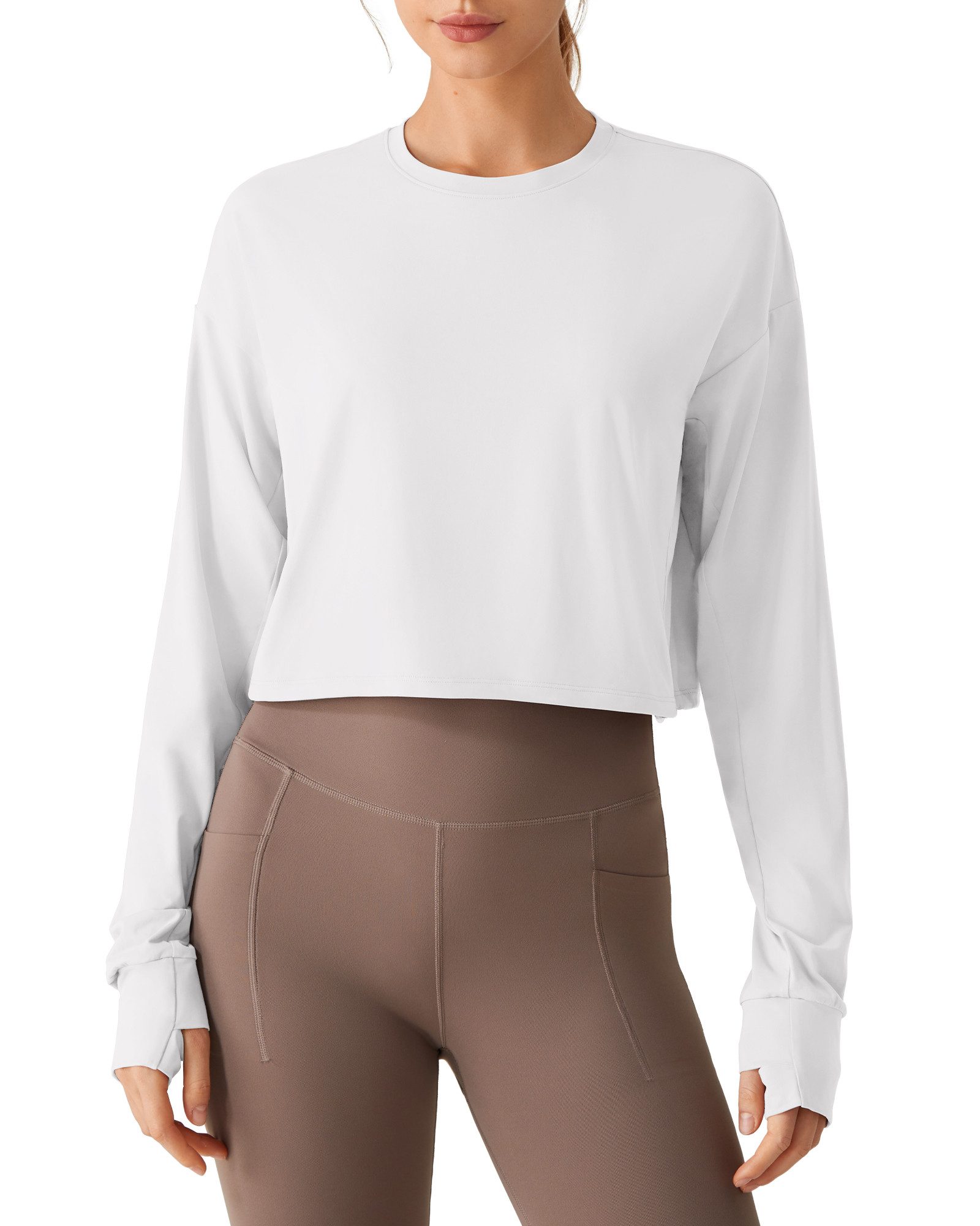 G4Free Langarmshirt G4Free Damen Langarm Crop Top UPF 50+ Lockerer Schnitt Sportshirt G4Free Atmungsaktives Sporttop, langärmeliges Crop-Top