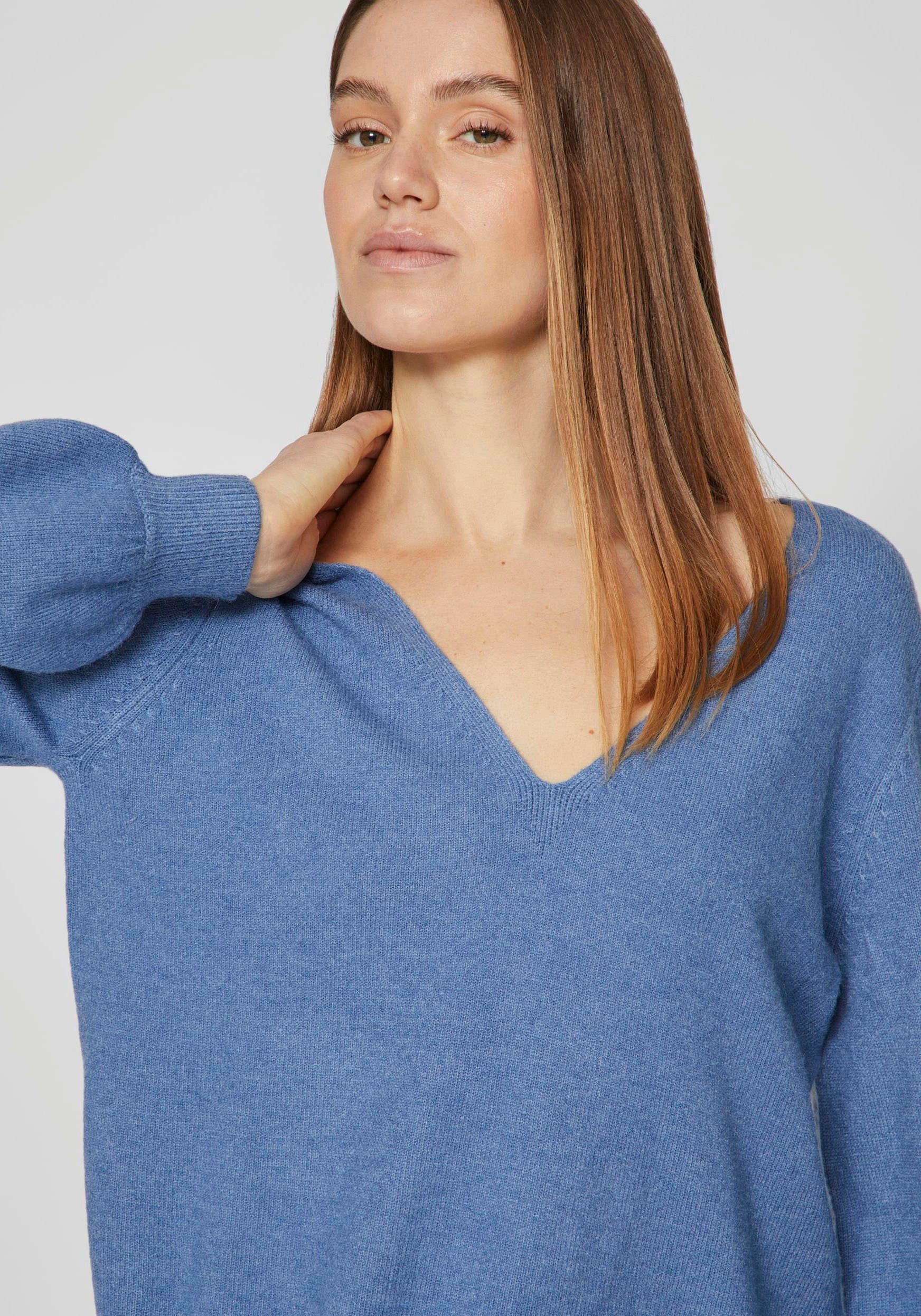 Vila L/S Coronet VIRIL NOOS REV Detail:DARK V-NECK TOP - MELANGE Blue V-Ausschnitt-Pullover