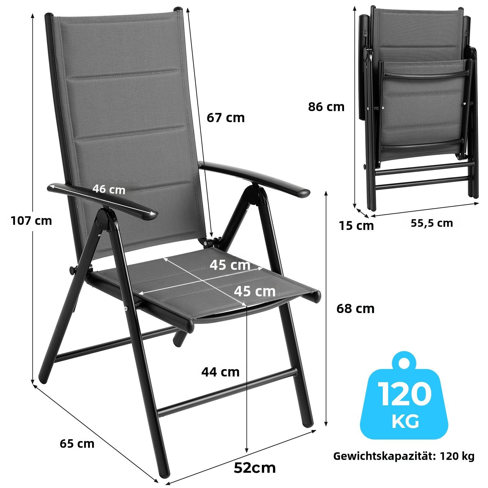 TLGREEN Gartenstuhl Hochlehner Klappbar,2er Set Aluminium günstig online kaufen
