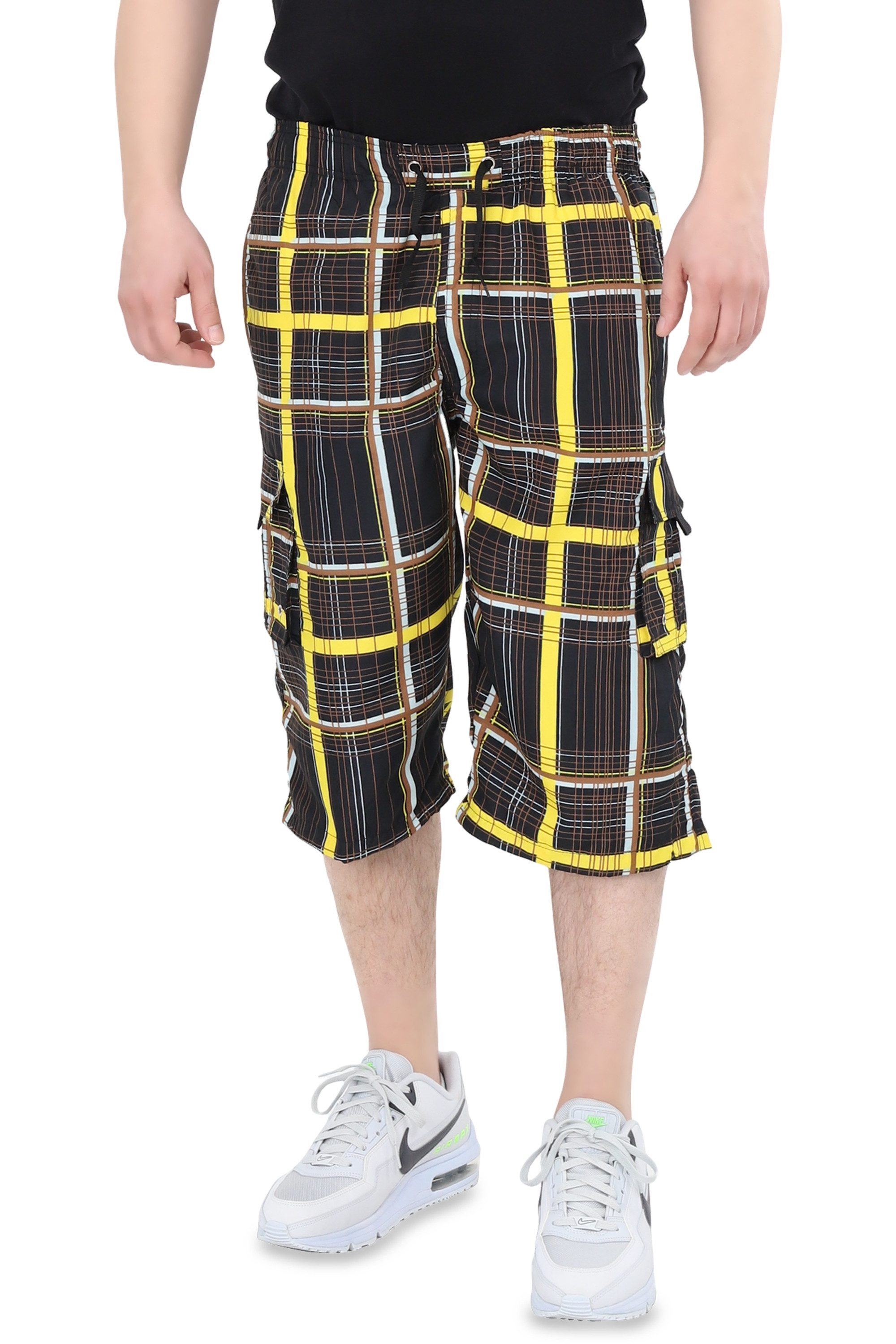 Ben Creek Cargobermudas QL05 3/4 Capri mit Multitaschen, kurze karierte Funktionshose Outdoorhose