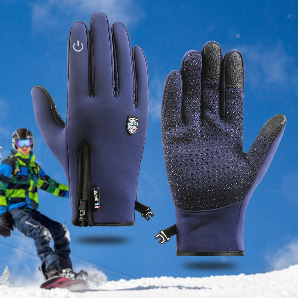 Qelus Reithandschuhe Winddichte Handschuhe Thermo Touchscreen Handschuhe Skifahren Blau