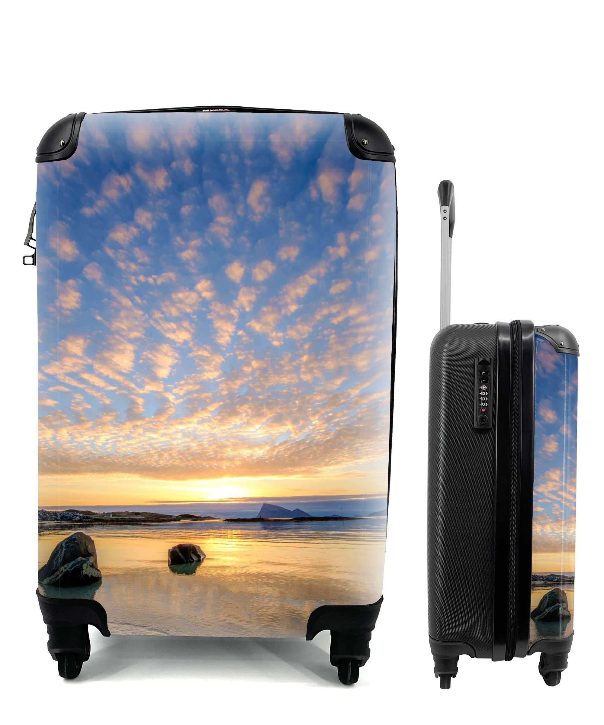 MuchoWow Handgepäckkoffer Strand - Sonne - Wolken, 4 Rollen, Reisetasche mit rollen, Handgepäck für Ferien, Trolley, Reisekoffer