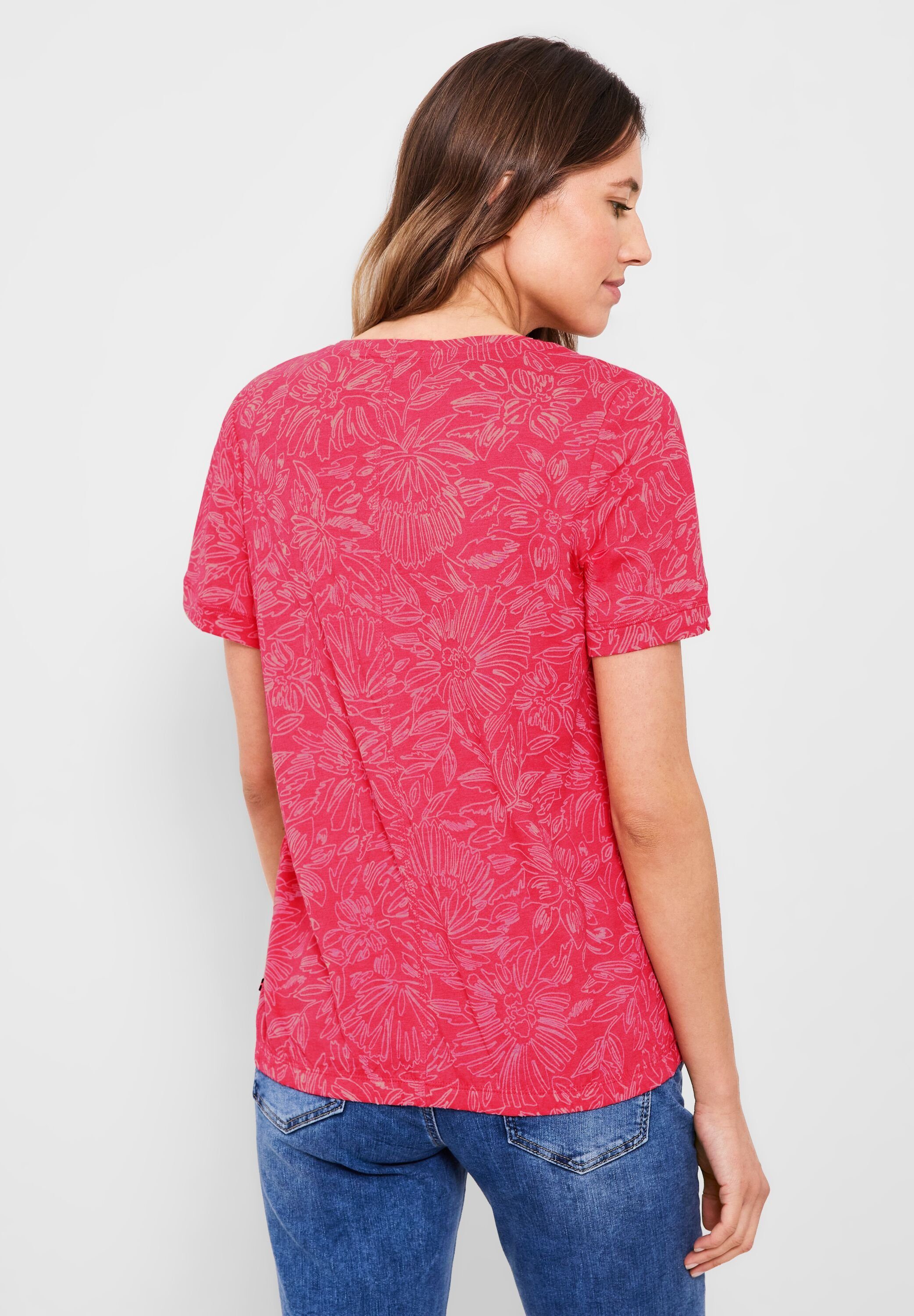 Cecil T-Shirt Cecil T-Shirt (1-tlg) Red Strawberry Burn Out in Gummizugsaum
