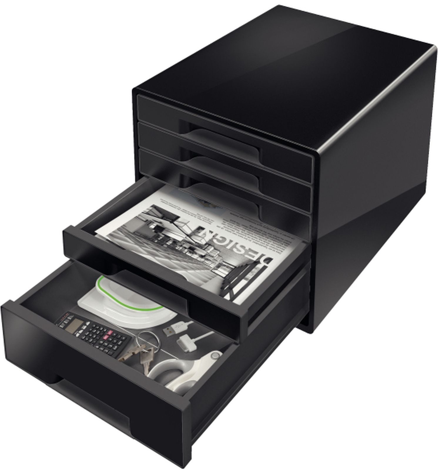 LEITZ Organizer Schubladenbox Cube 5 Schubladen PS schwarz/weiß