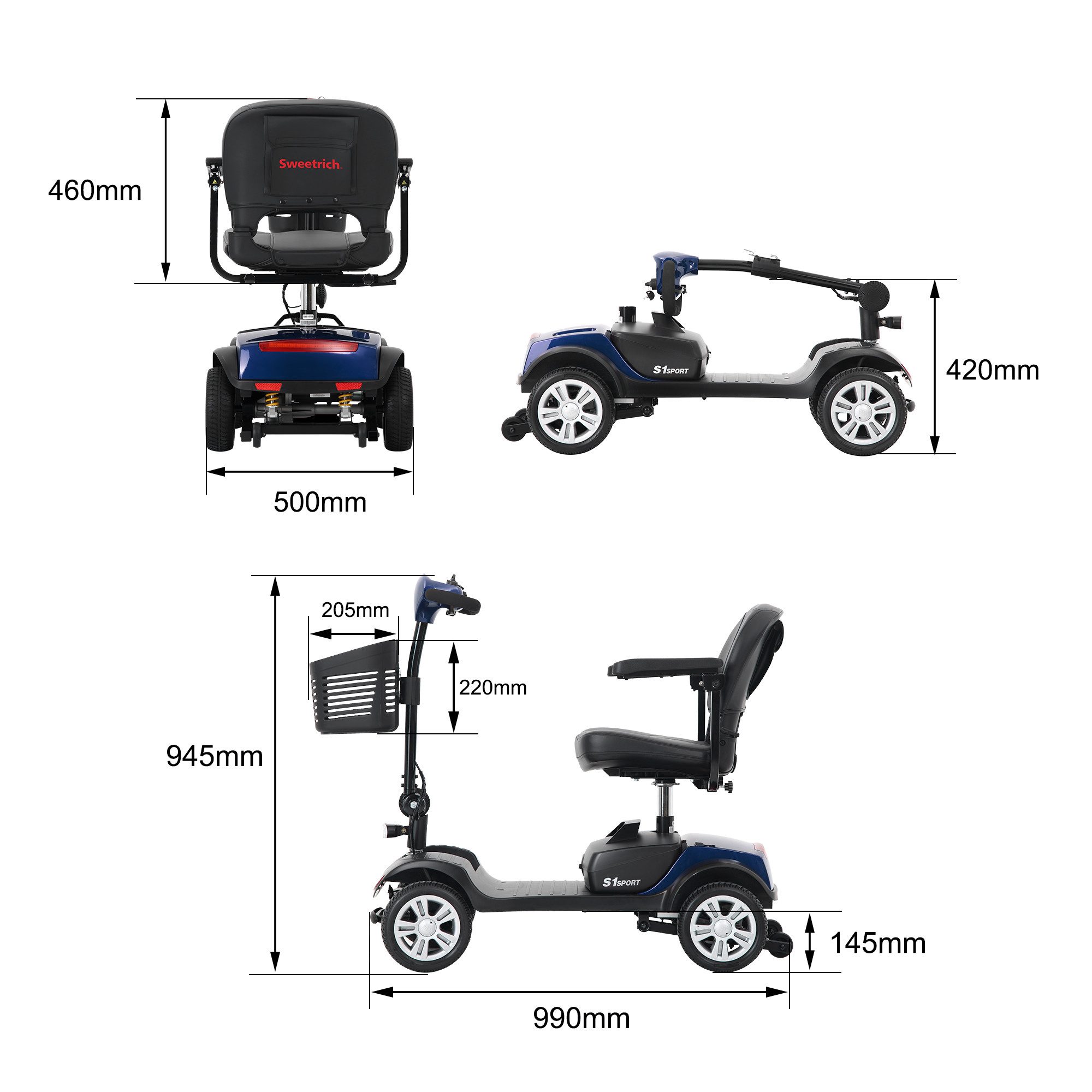 muvano Elektromobil 300W Motor 25km Reichweite 360° Drehsitz 136kg Traglast Seniorenmobil, 300 W, führerscheinfrei, klappbar Für Senioren und Erwachsene