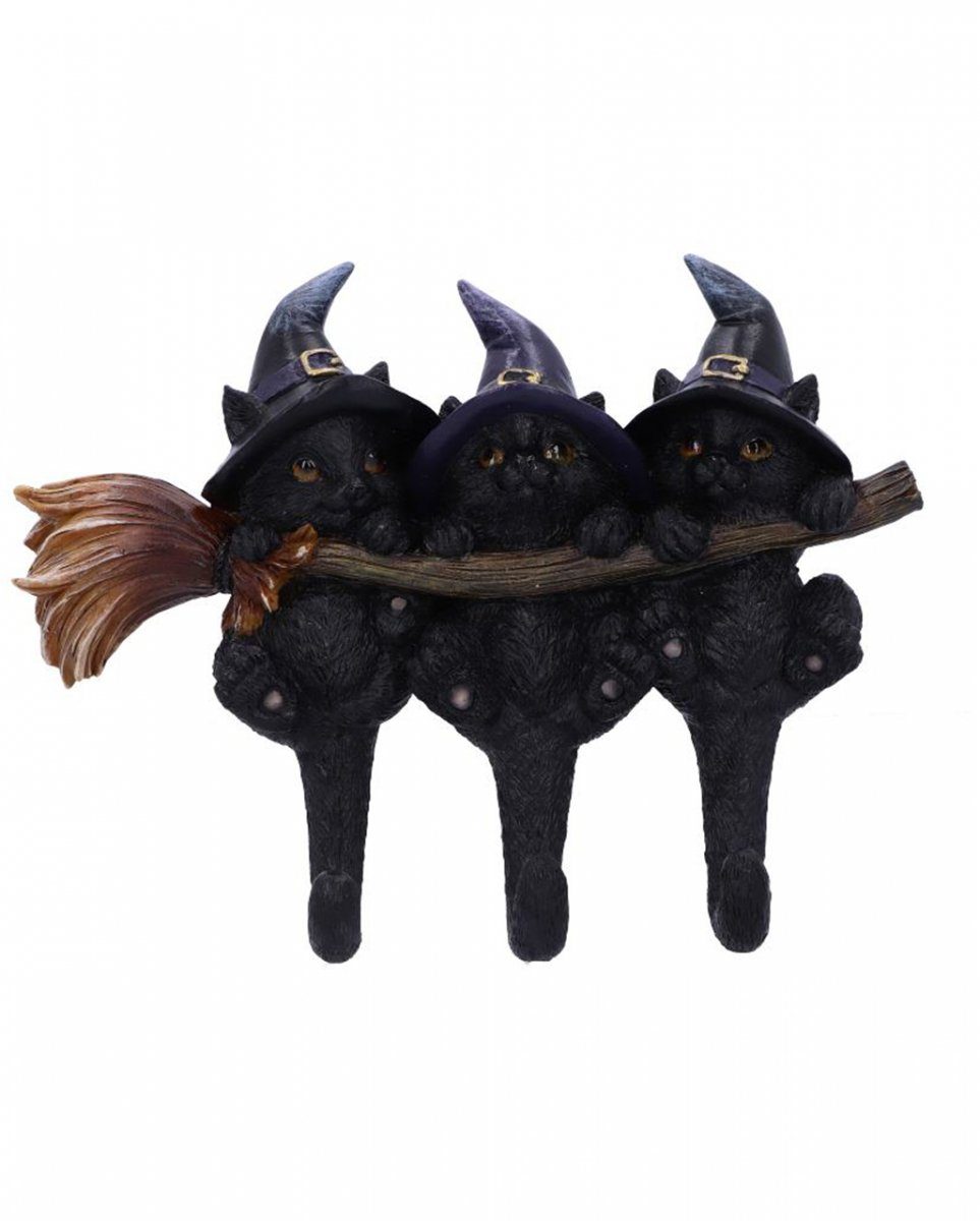 Horror-Shop Dekofigur Drei schwarze als Schlüsselbre mit Hexenhut Katzen