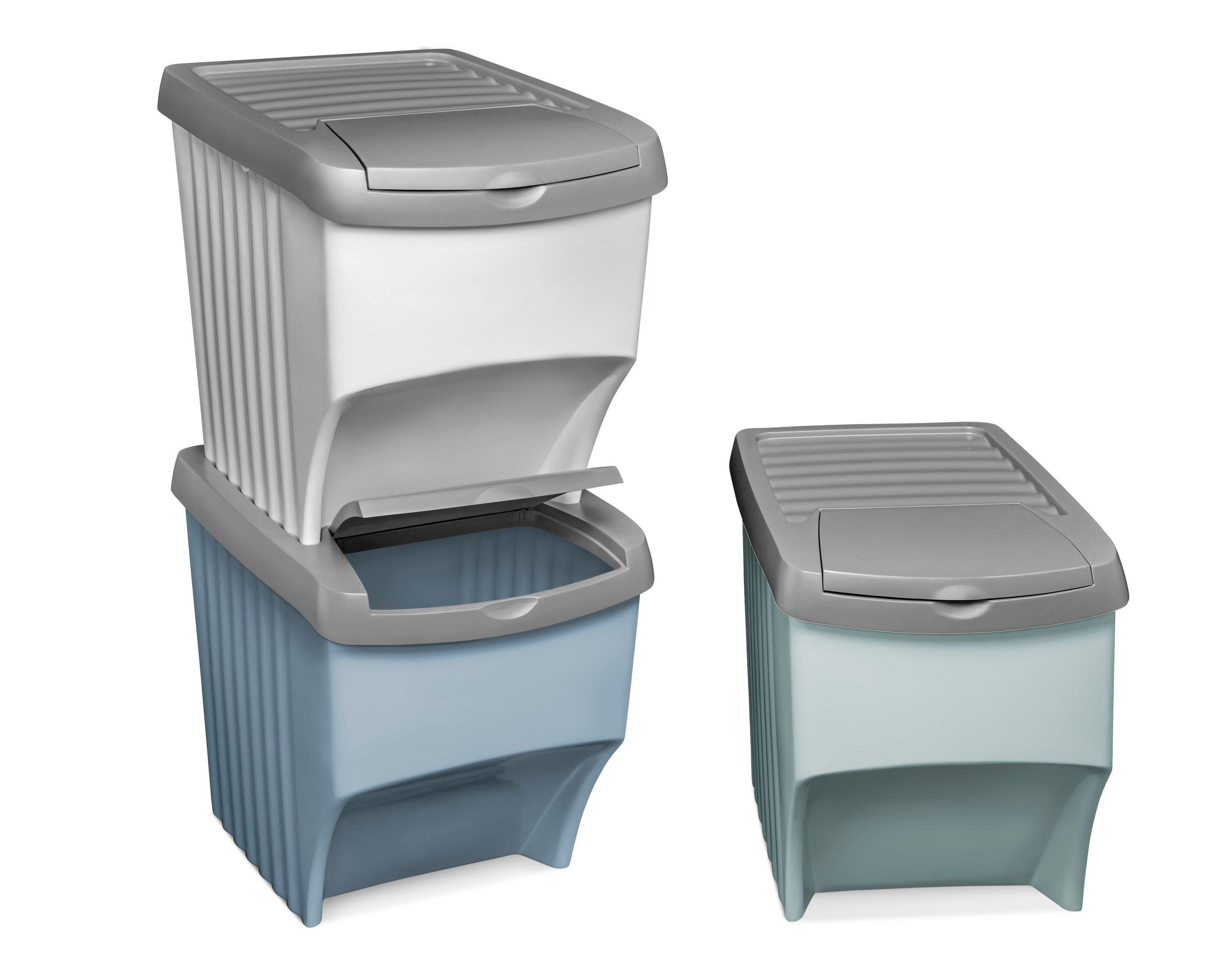 dynamic24 Mülltrennsystem Abfallsortierer im 3er Set, Mülltrennung Sortierer Müllbehälter Abfall Bio Müll Eimer Papierkorb | Mülltrennsysteme