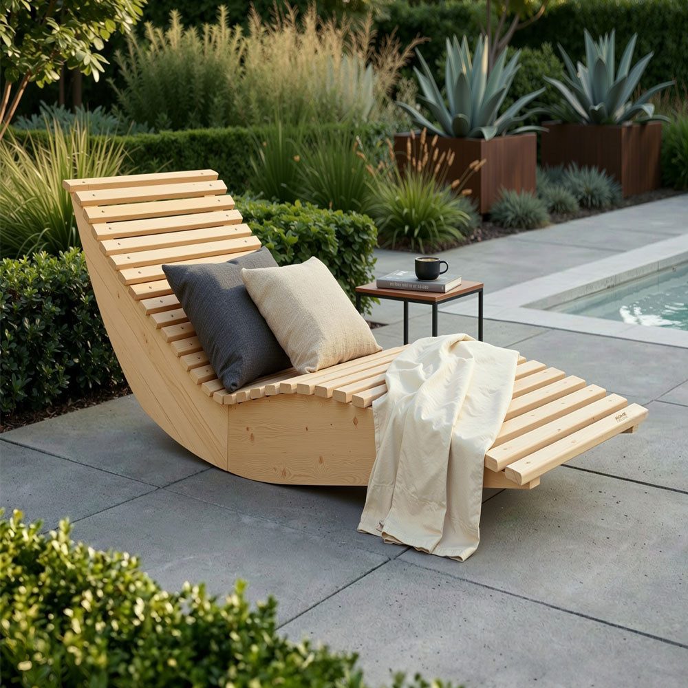 HOME DELUXE Gartenliege Wellenholzliege WOLGA - Größenauswahl, Wellenbank, Waldsofa, Relaxsofa, Sonnenliege