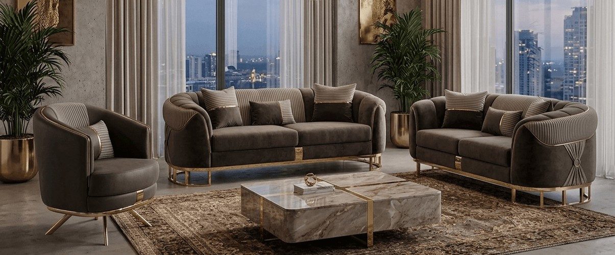 JVmoebel Polstergarnitur Premium Couchgarnitur Stilvoller 3-Sitzer Zweisitzer Loungesessel, (3-tlg), Made in Europa