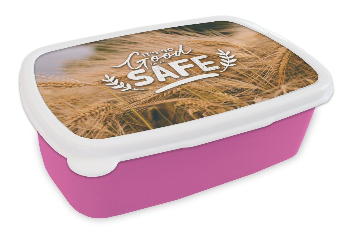 MuchoWow Lunchbox Es ist gut, sicher zu sein" - Zitate - Sprichwörter, Kunststoff, (2-tlg), Brotbox für Erwachsene, Brotdose Kinder, Snackbox, Mädchen, Kunststoff rosa